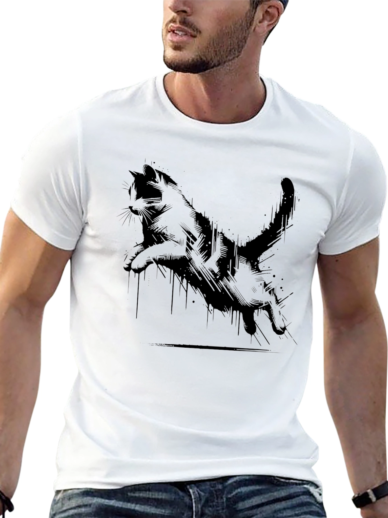 Cool Cat Print Black T-Shirt