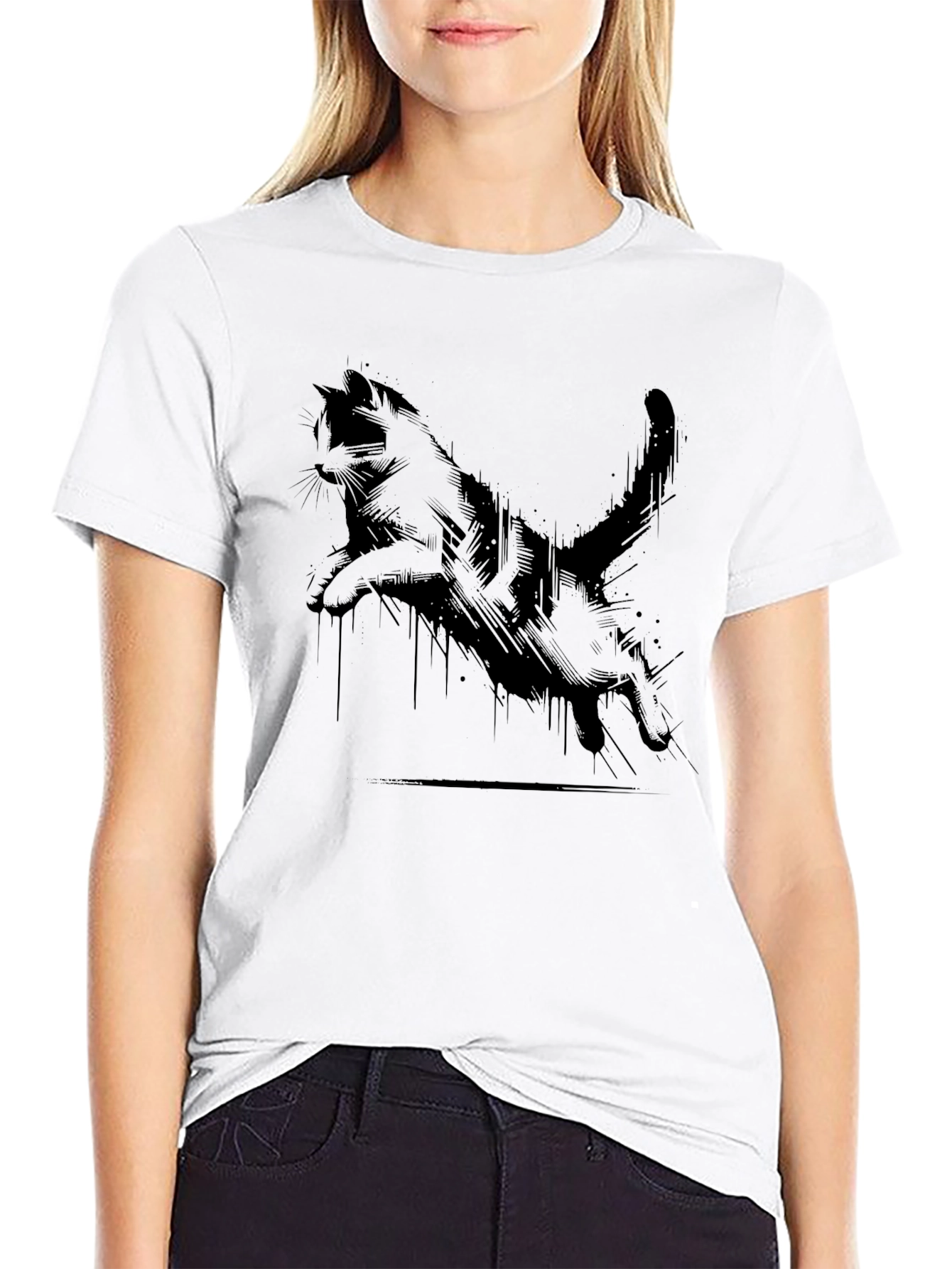 Cool Cat Print Black T-Shirt