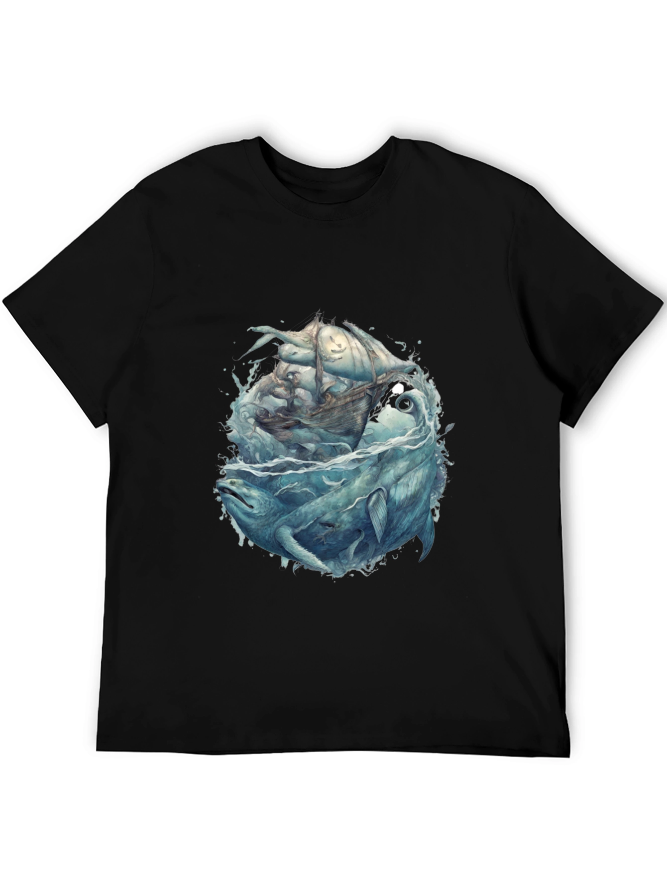 Whale & Ship Graphic Tee - Mens Black T-Shirt
