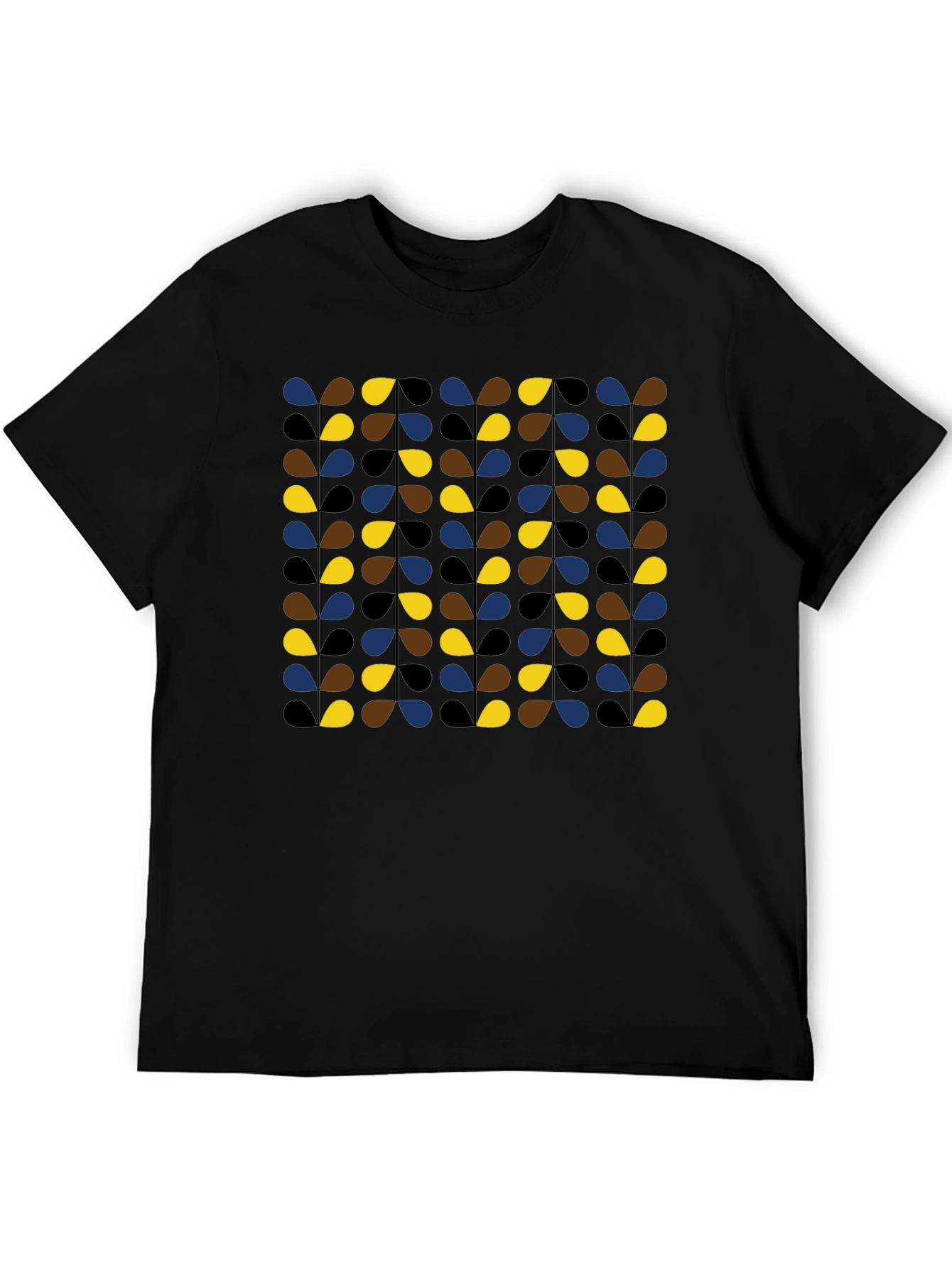 Retro Teardrop Patterned Black T-Shirt