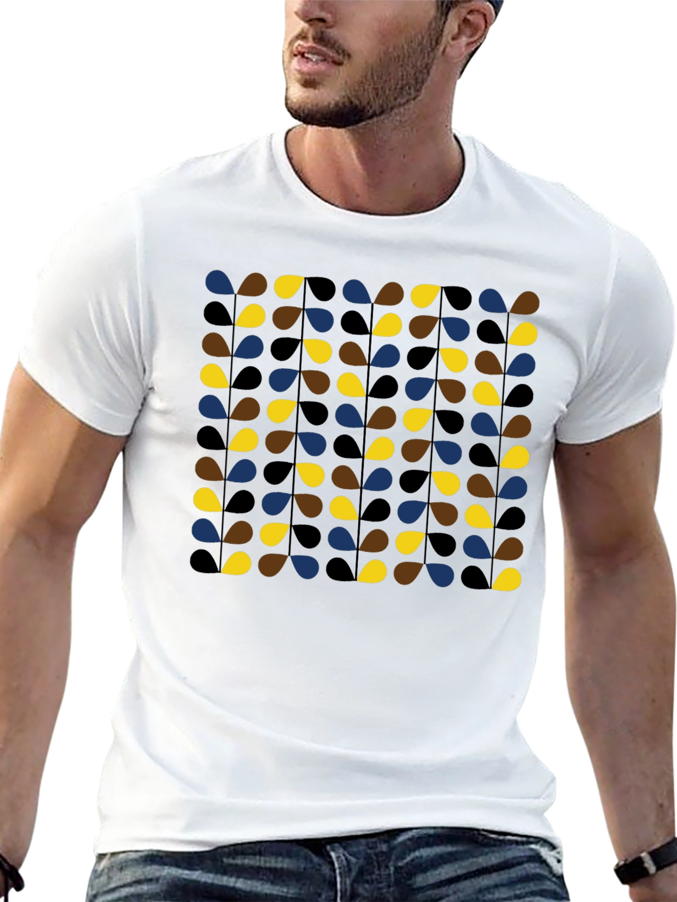 Retro Teardrop Patterned Black T-Shirt