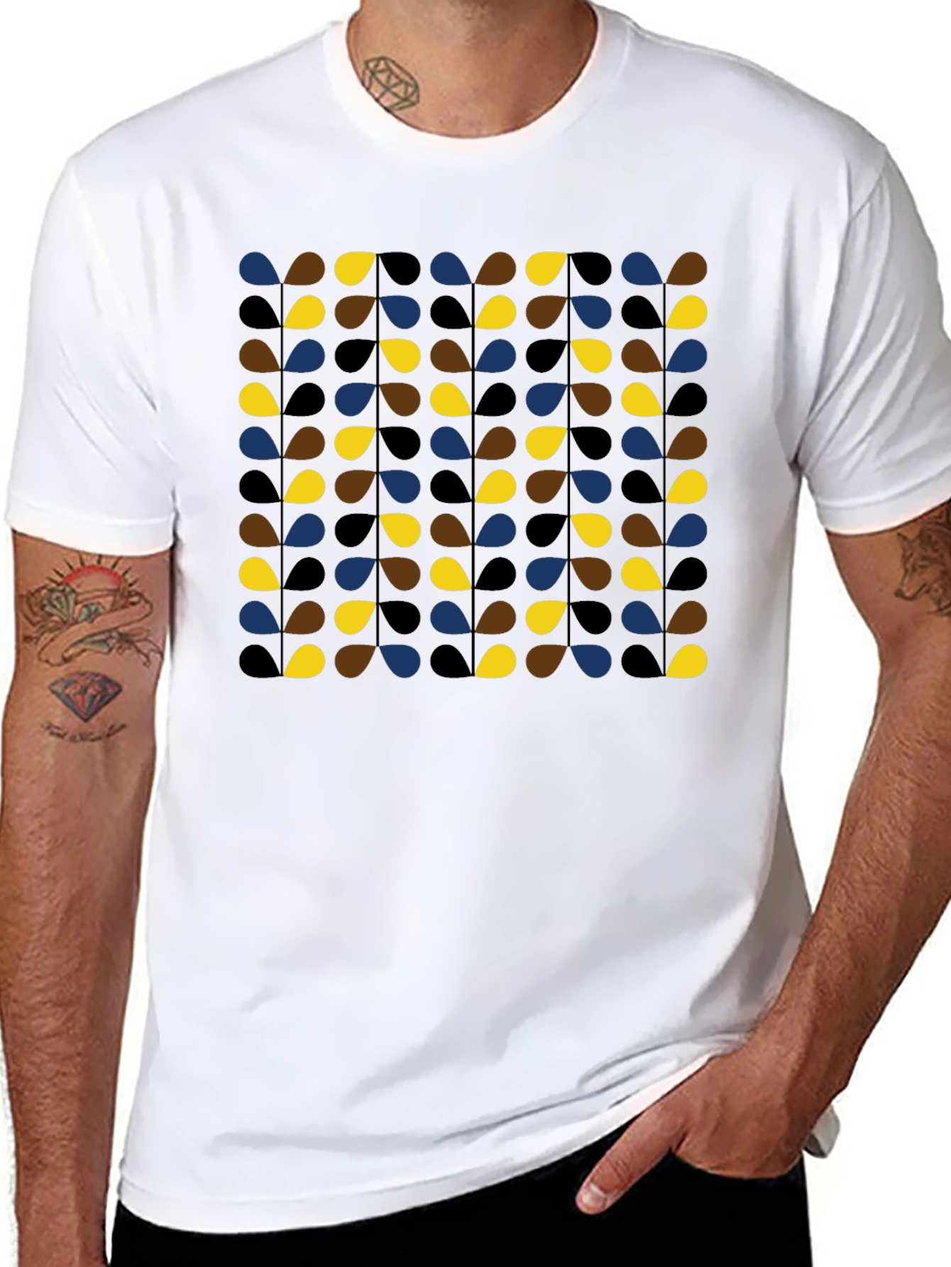 Retro Teardrop Patterned Black T-Shirt