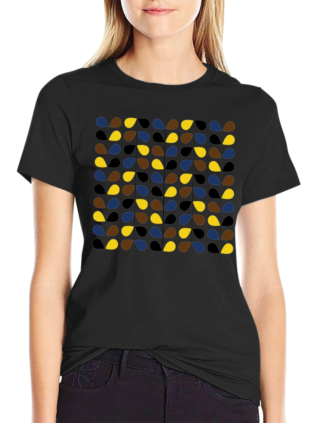 Retro Teardrop Patterned Black T-Shirt