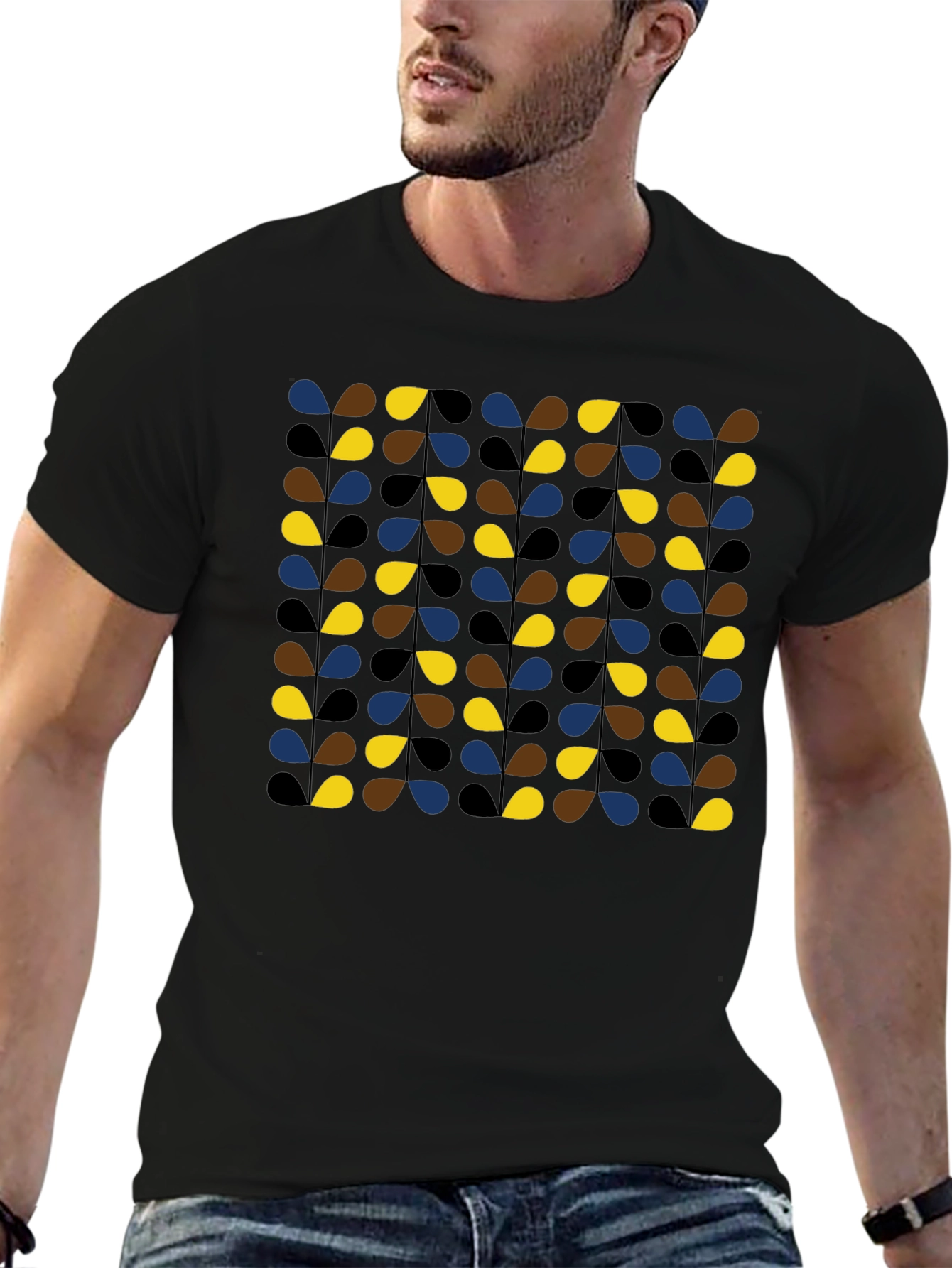 Retro Teardrop Patterned Black T-Shirt