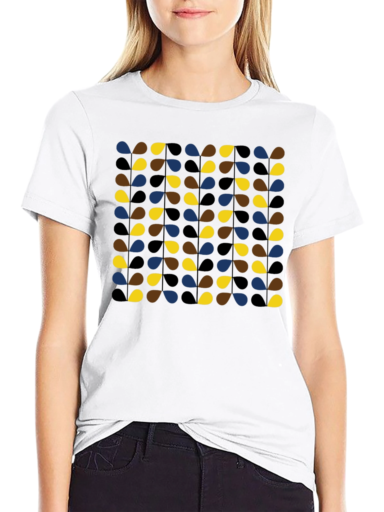 Retro Teardrop Patterned Black T-Shirt