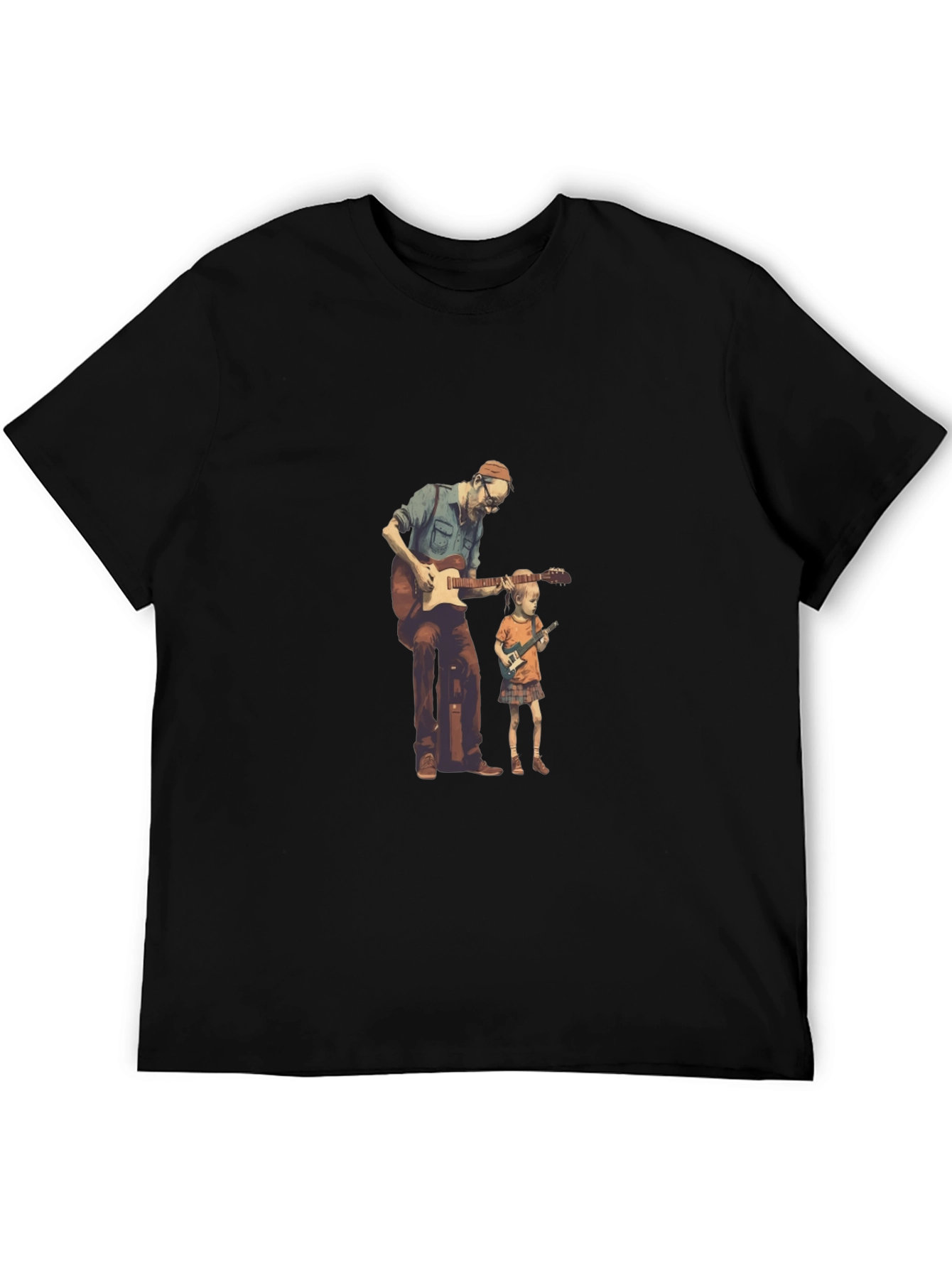 Guitarist Dad and Kid Black T-Shirt