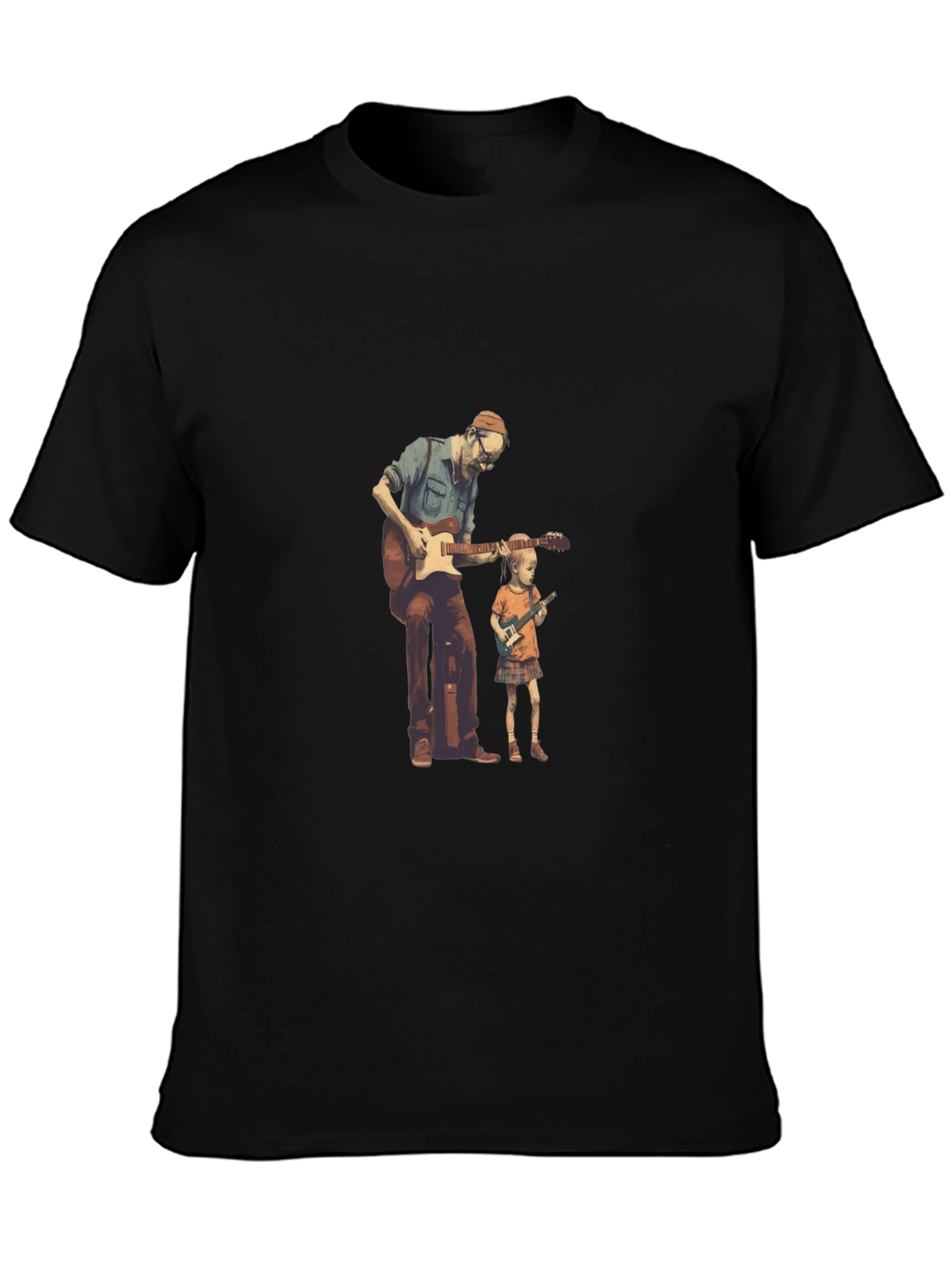 Guitarist Dad and Kid Black T-Shirt