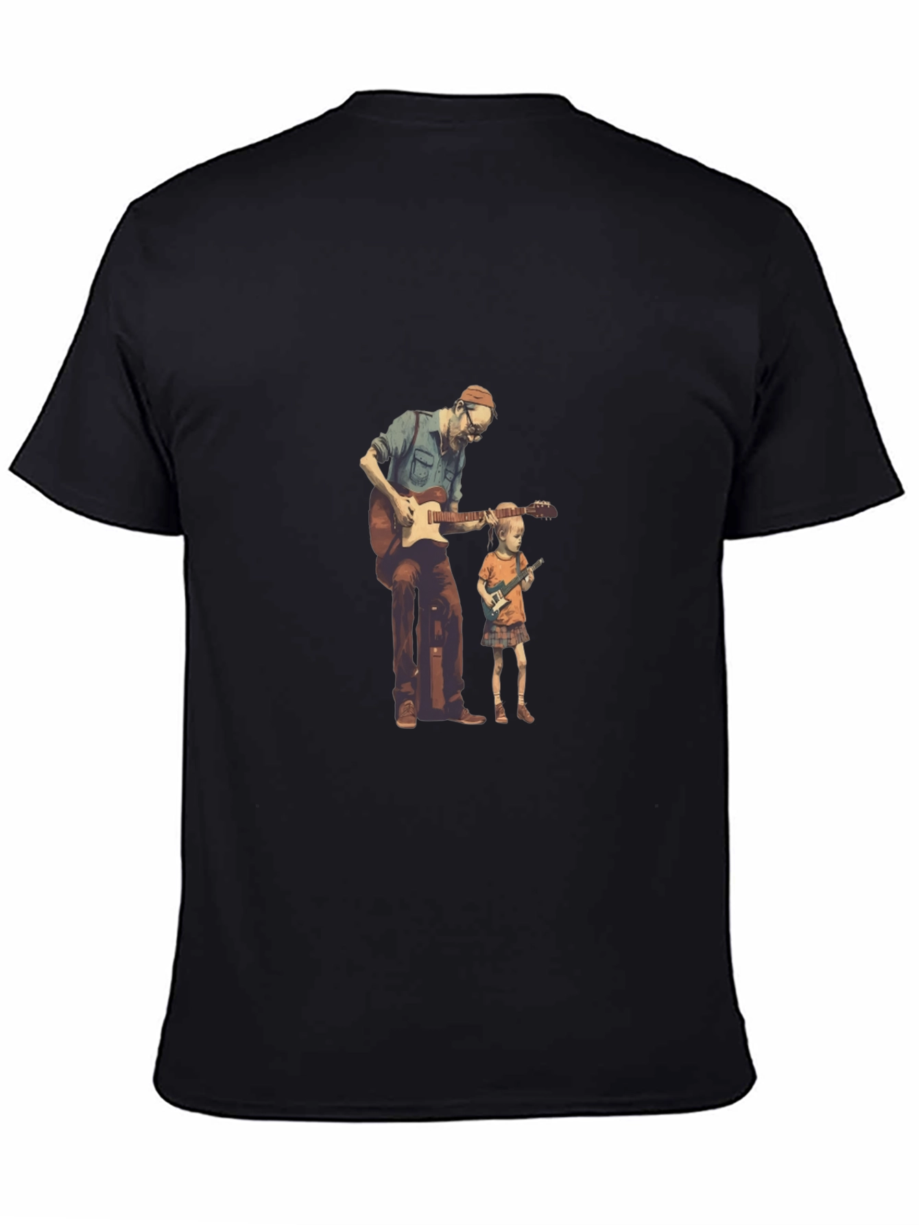 Guitarist Dad and Kid Black T-Shirt