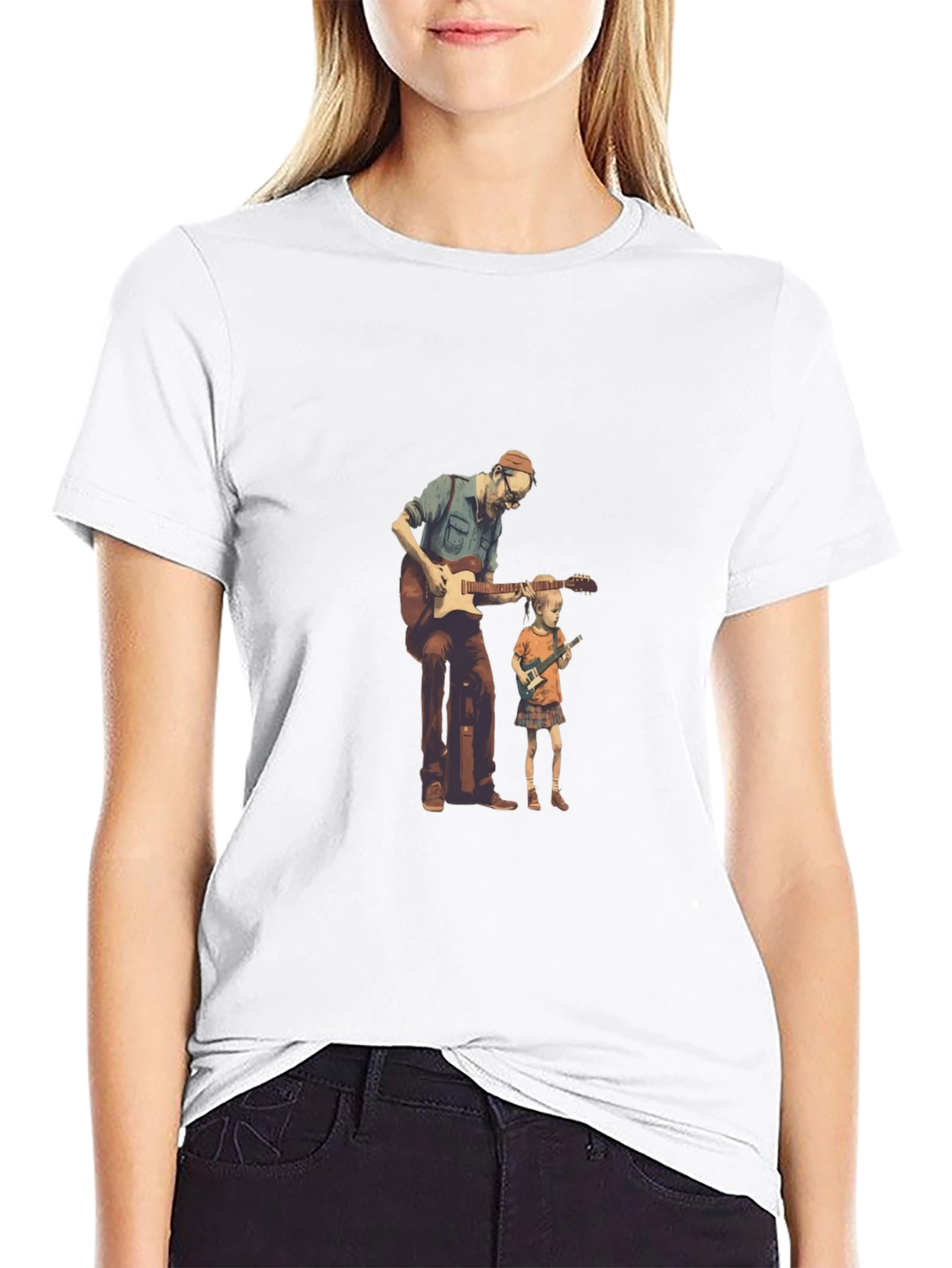 Guitarist Dad and Kid Black T-Shirt