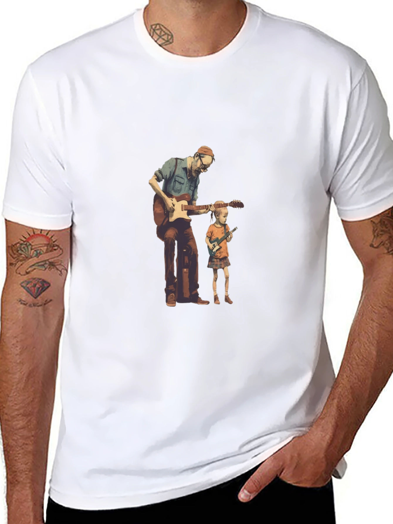 Guitarist Dad and Kid Black T-Shirt