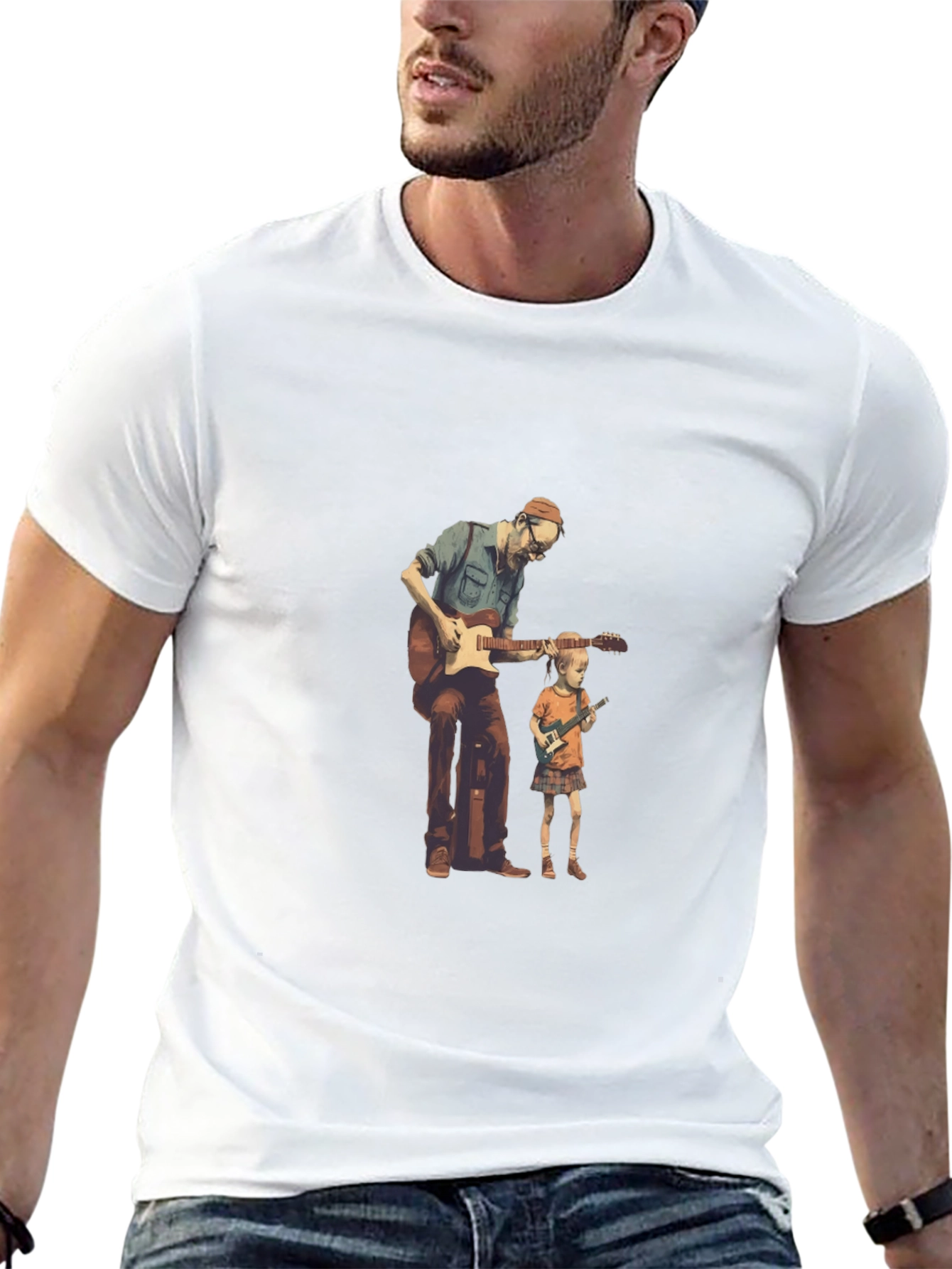 Guitarist Dad and Kid Black T-Shirt