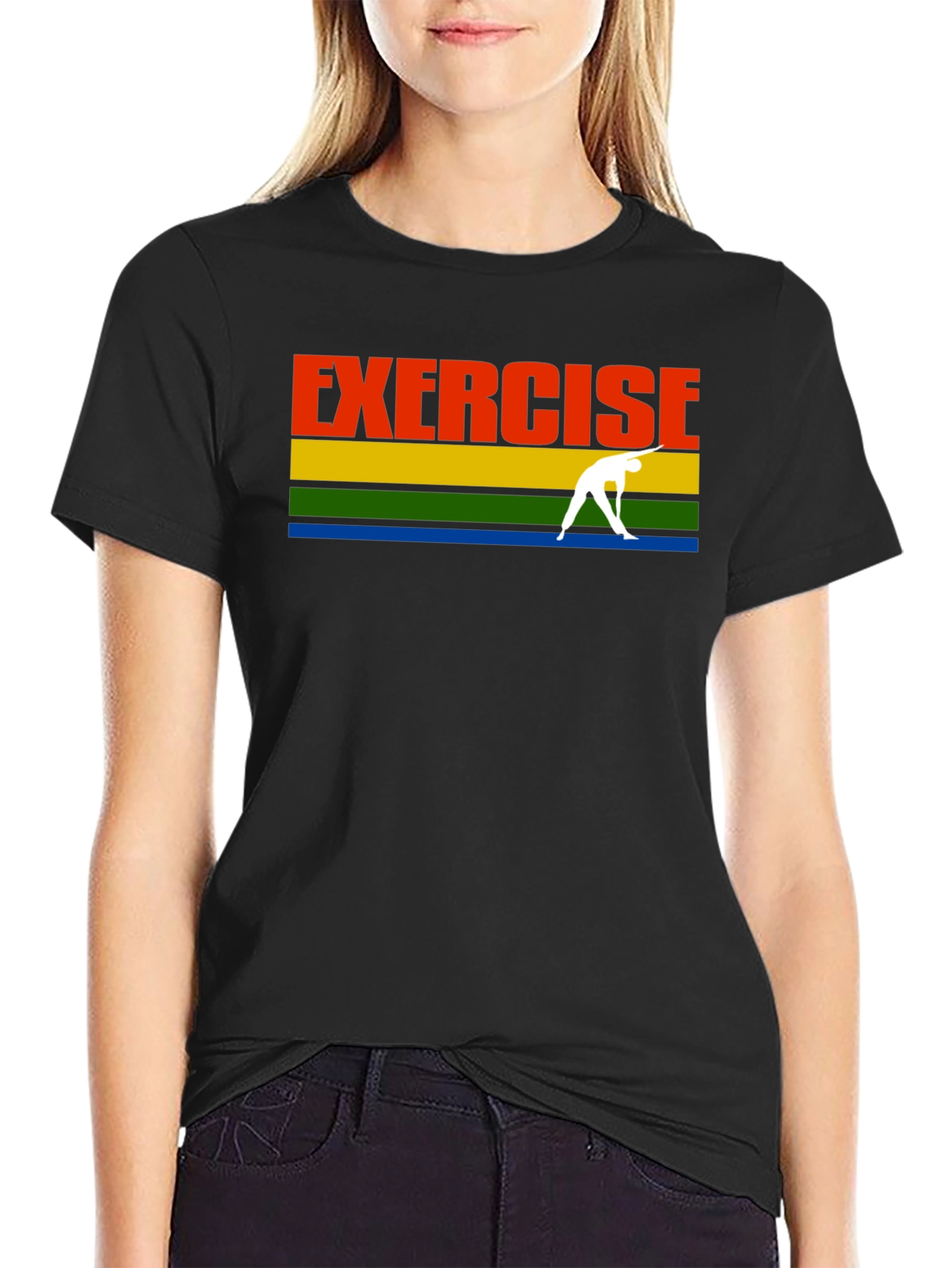 Exercise T-Shirt Black Retro Yoga Graphic Tee