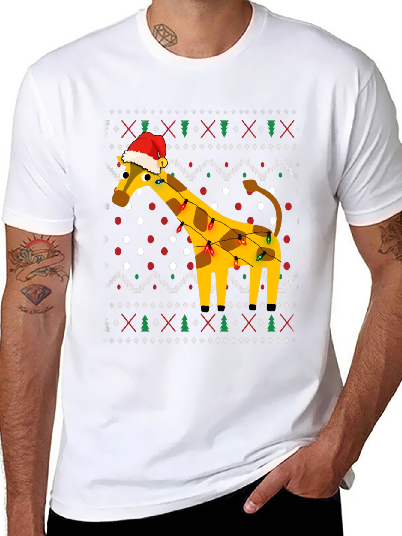 Giraffe Christmas Lights Ugly Christmas T-Shirt