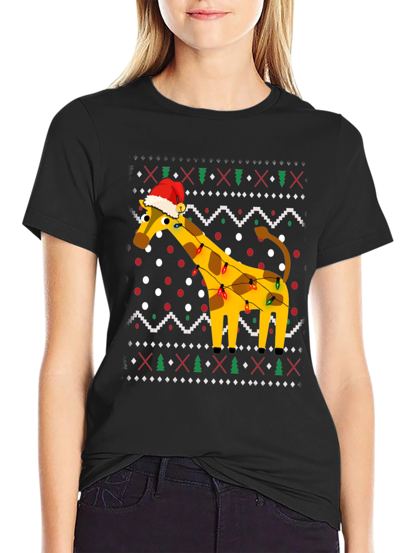 Giraffe Christmas Lights Ugly Christmas T-Shirt