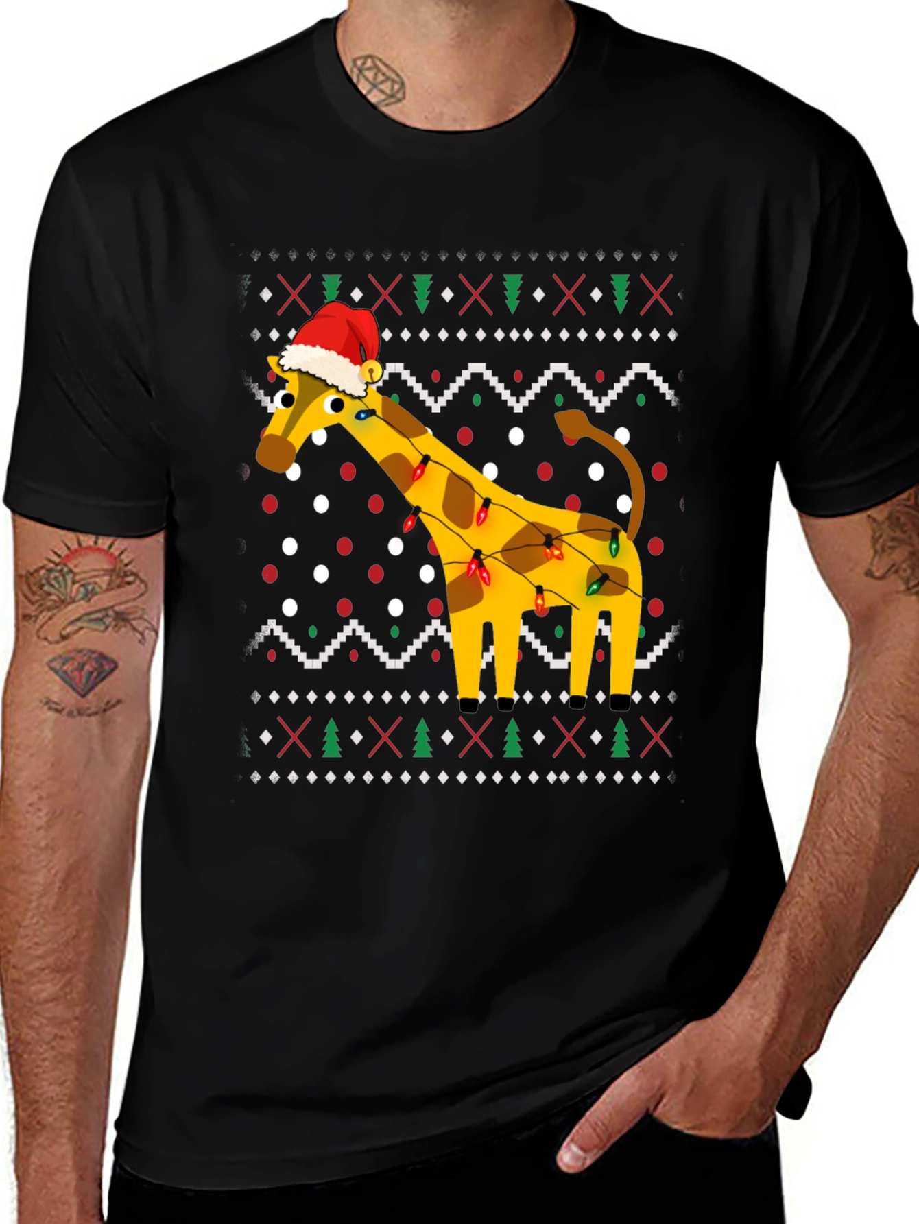 Giraffe Christmas Lights Ugly Christmas T-Shirt