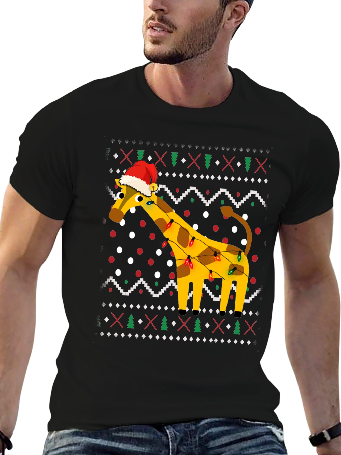 Giraffe Christmas Lights Ugly Christmas T-Shirt