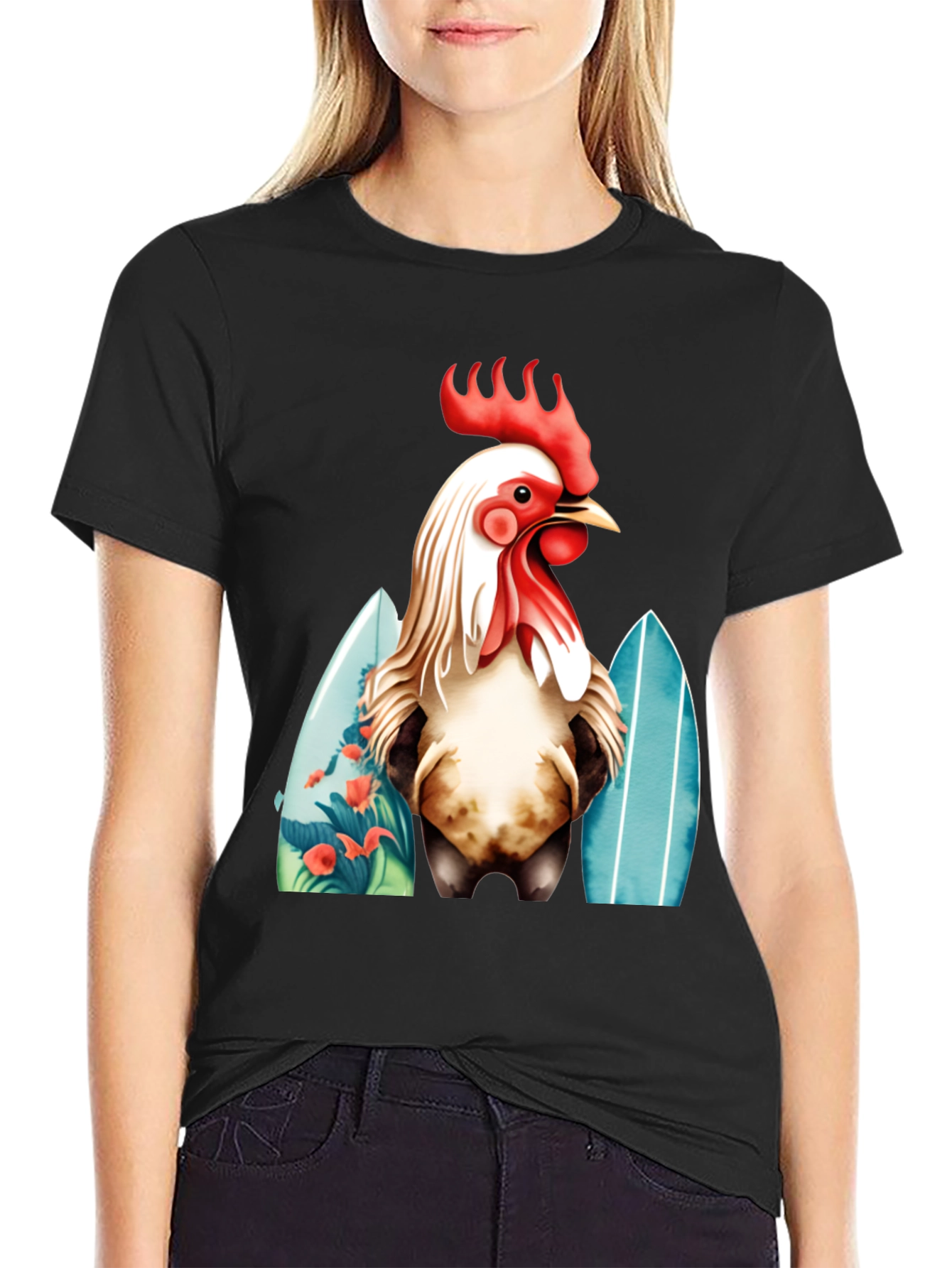Rooster Surfboard Graphic T-Shirt