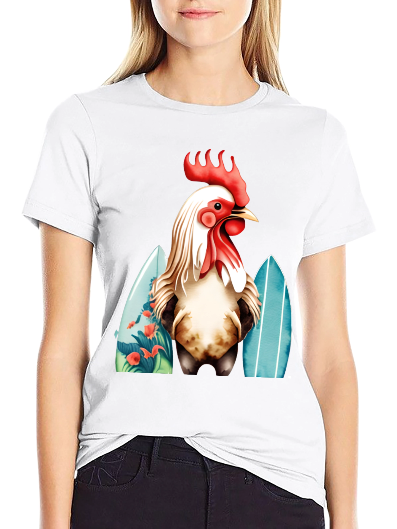 Rooster Surfboard Graphic T-Shirt