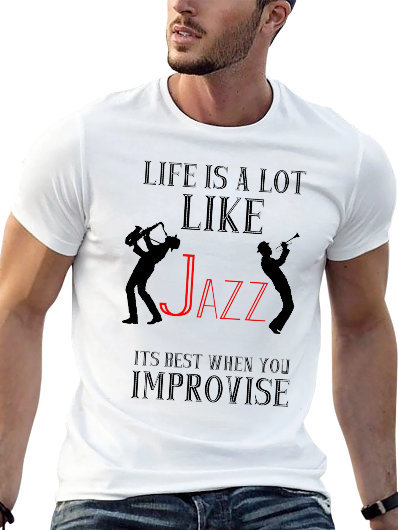 Life is Like Jazz Black Graphic T-Shirt