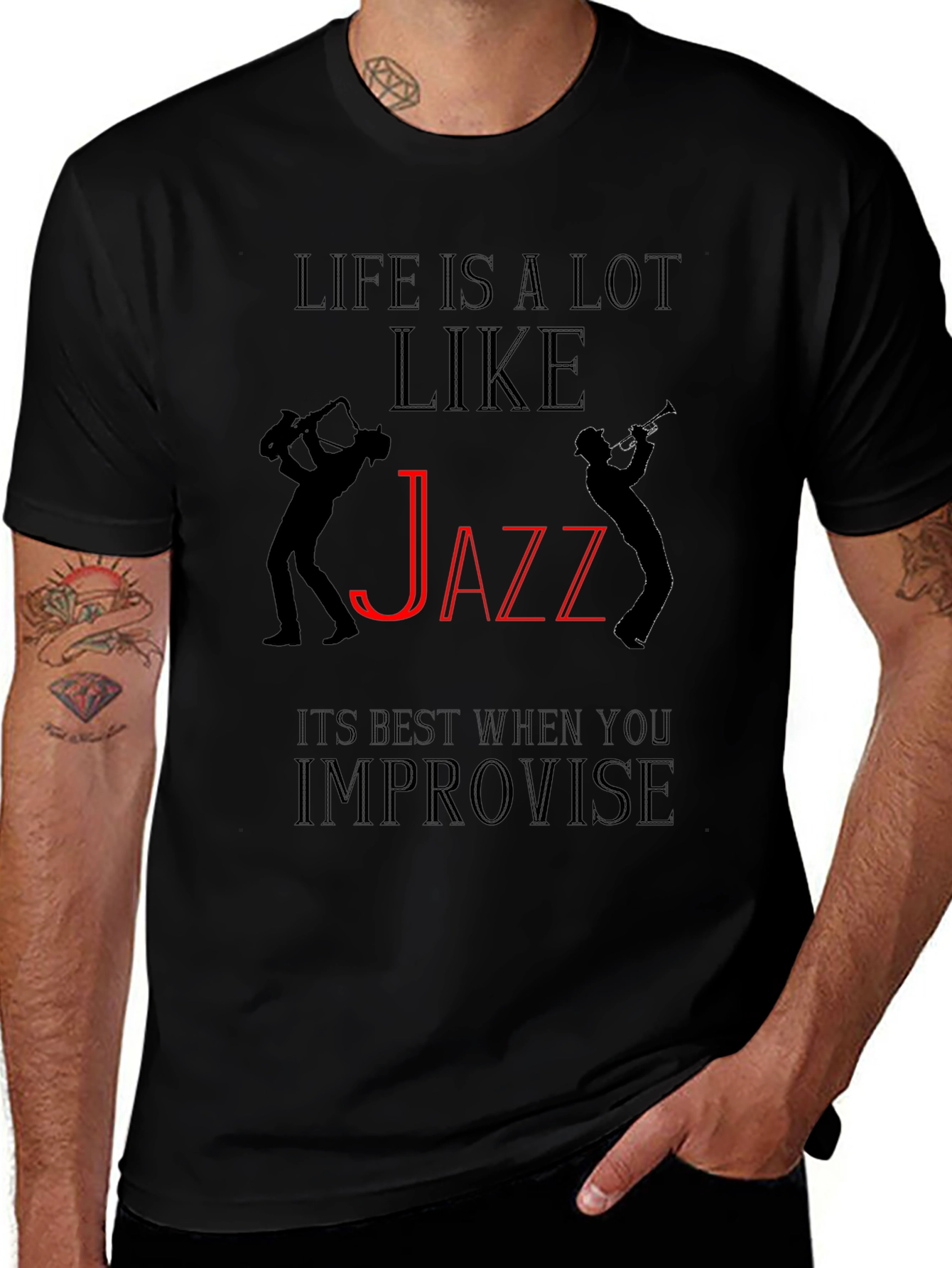 Life is Like Jazz Black Graphic T-Shirt