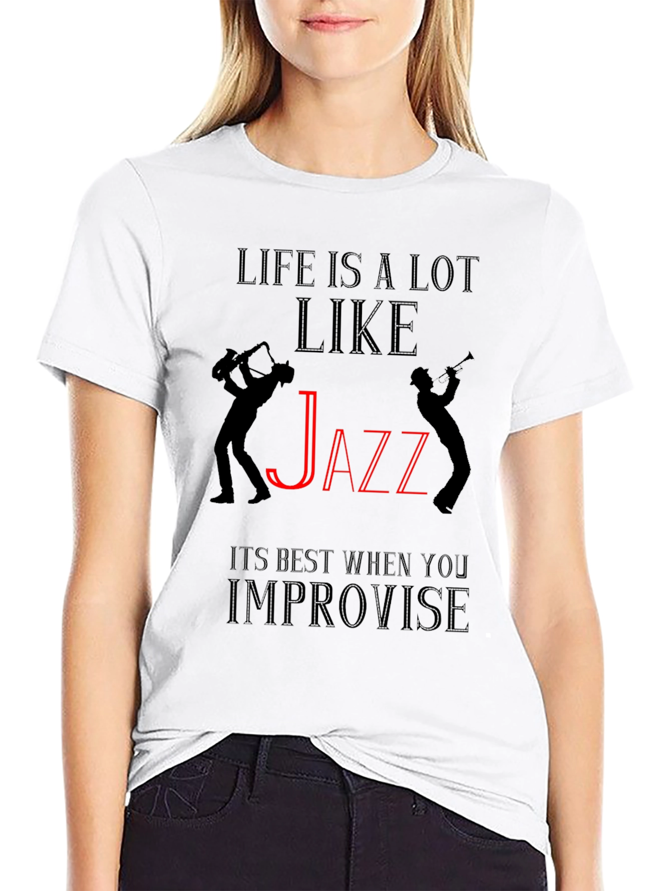 Life is Like Jazz Black Graphic T-Shirt