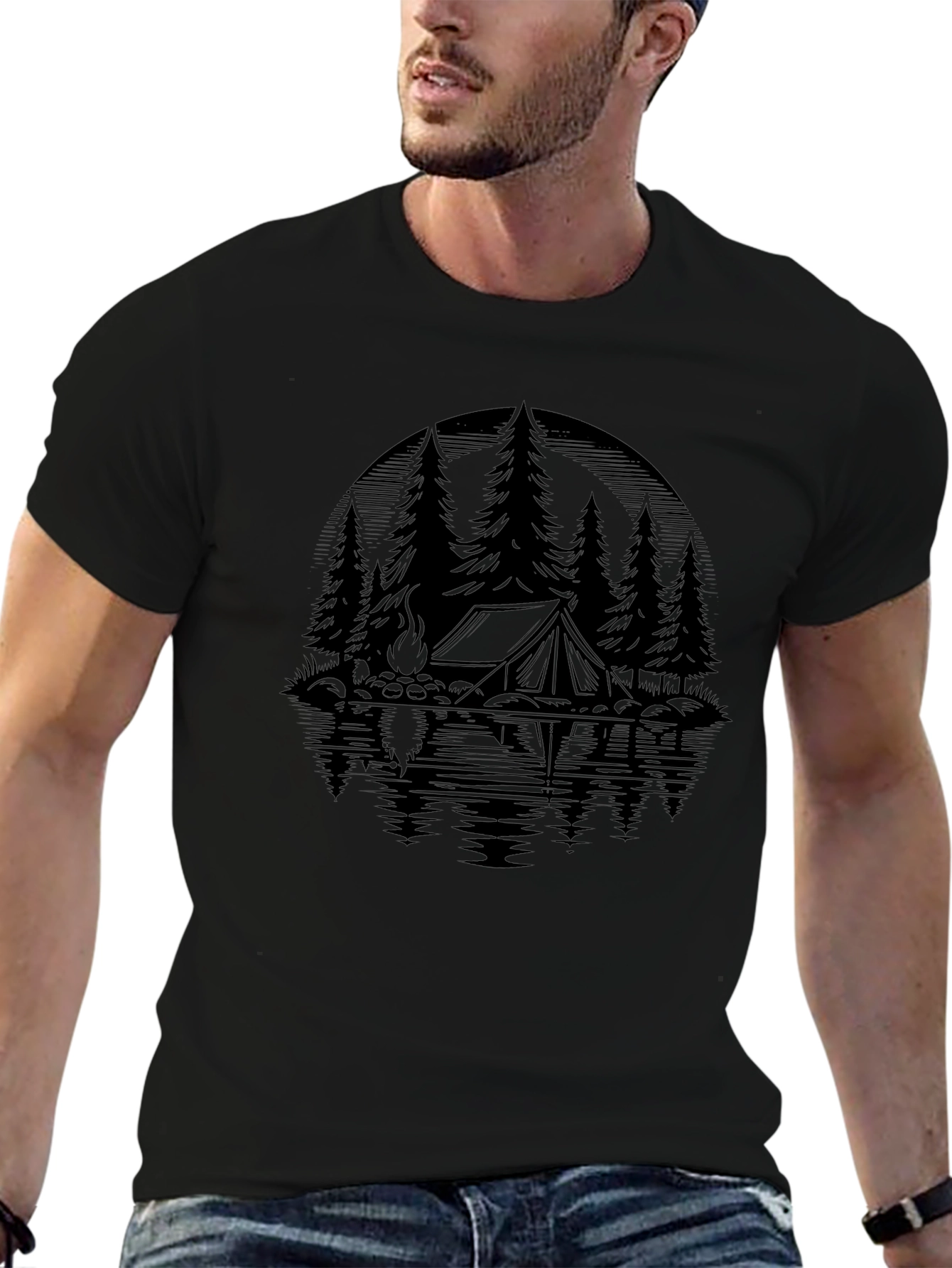 Camping Scene Black Graphic Tee