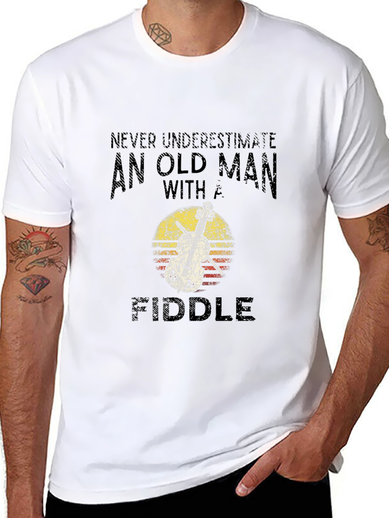 Old Man with Fiddle Graphic T-Shirt