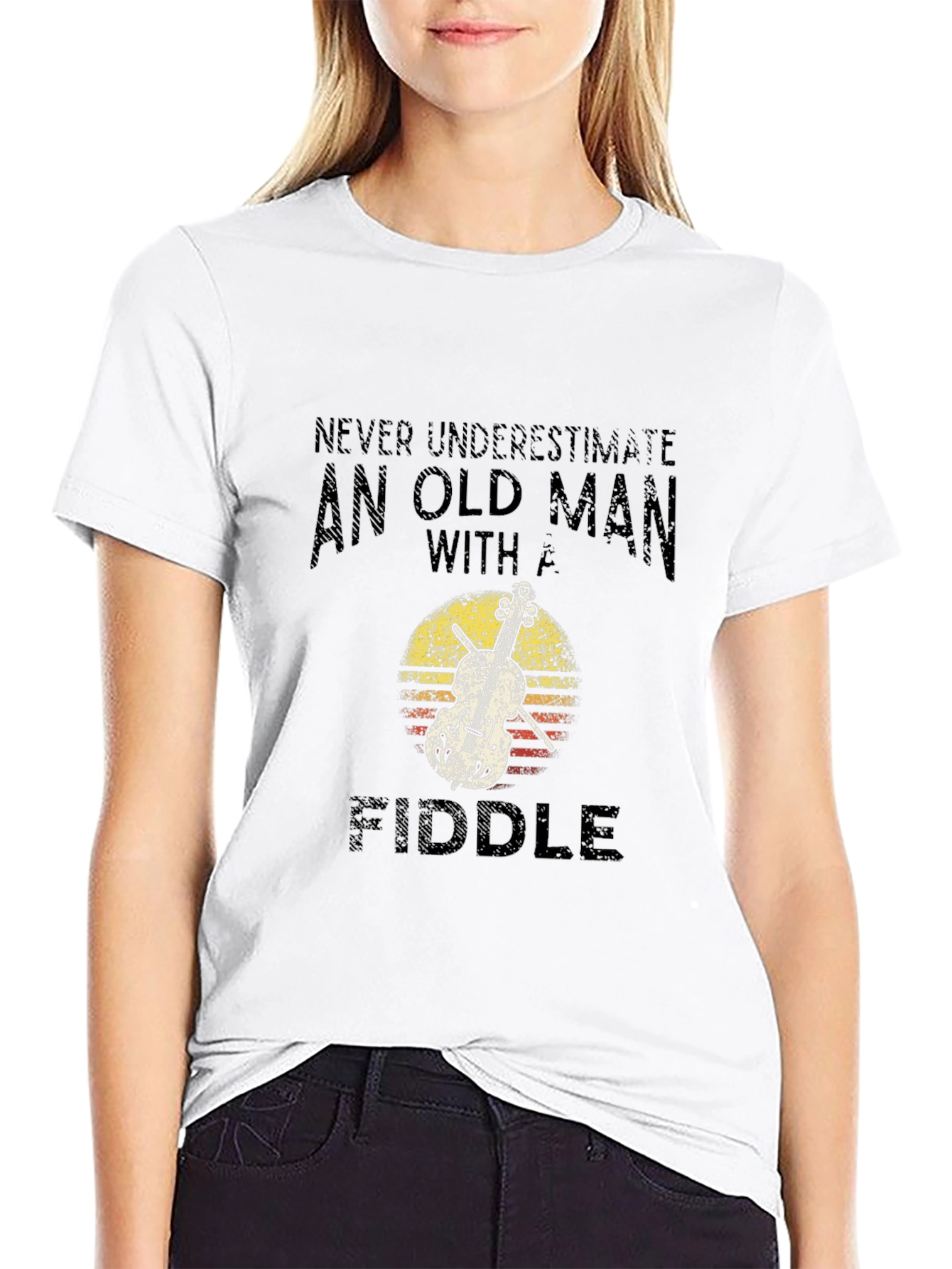 Old Man with Fiddle Graphic T-Shirt