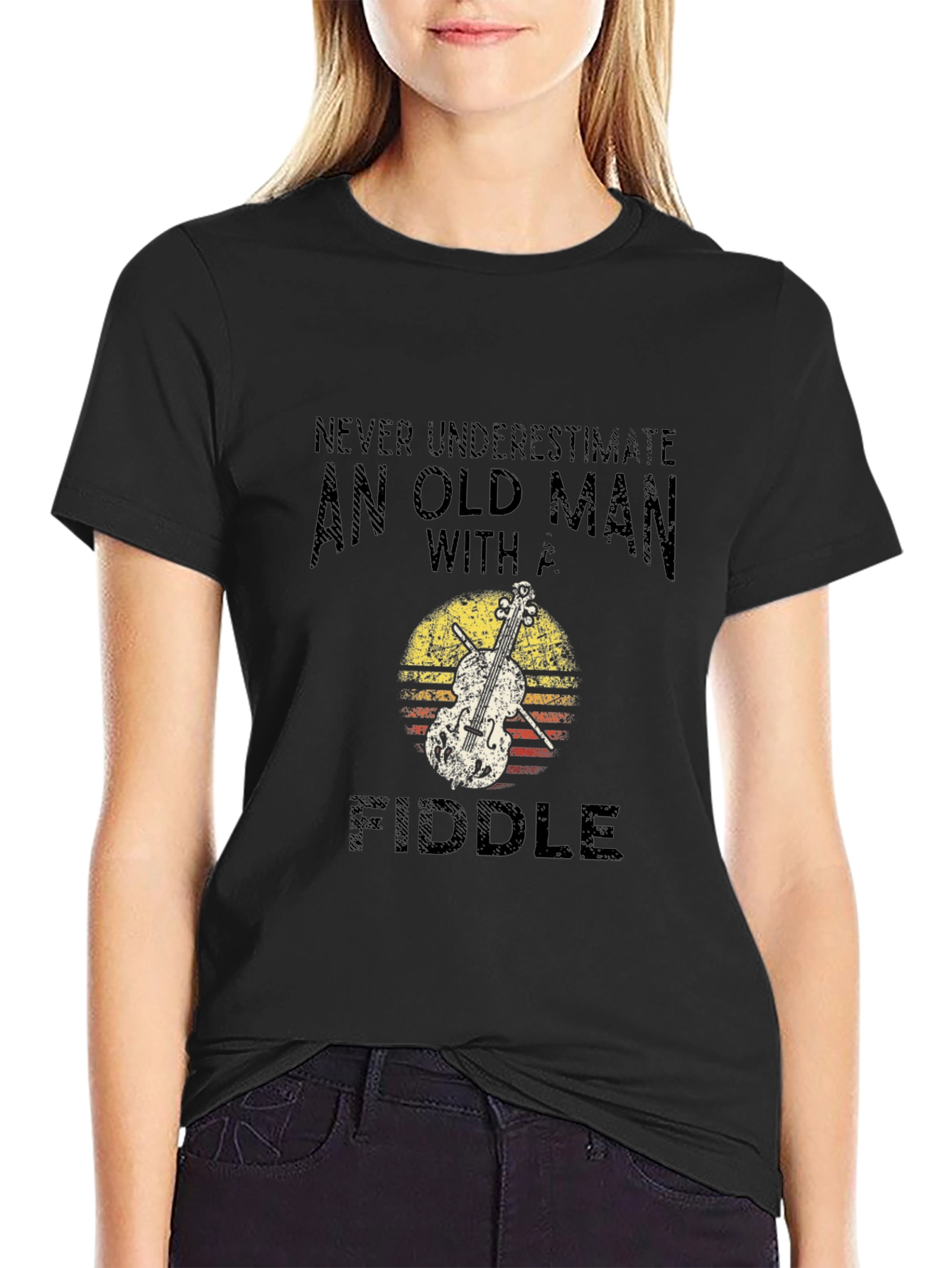 Old Man with Fiddle Graphic T-Shirt