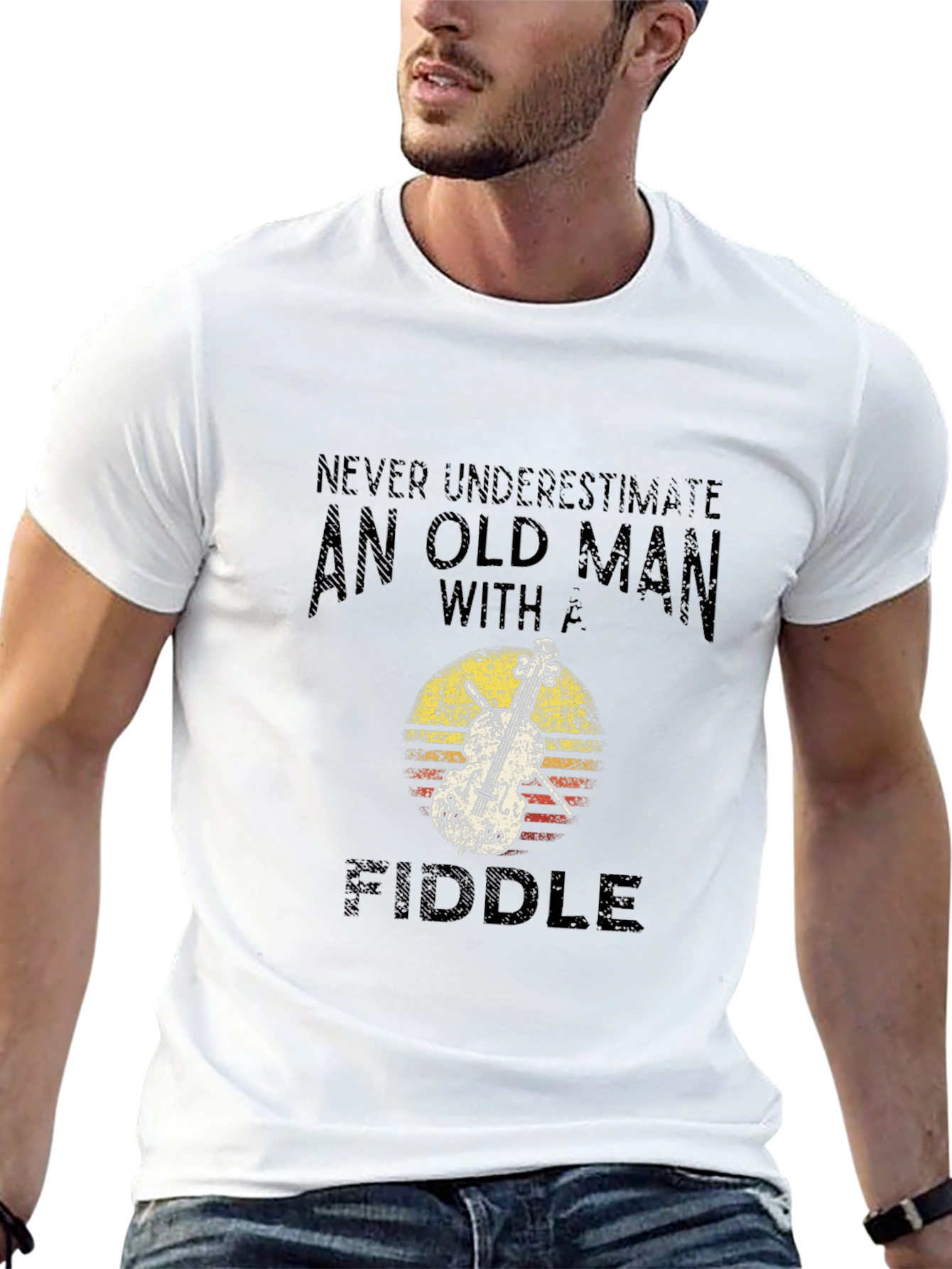 Old Man with Fiddle Graphic T-Shirt