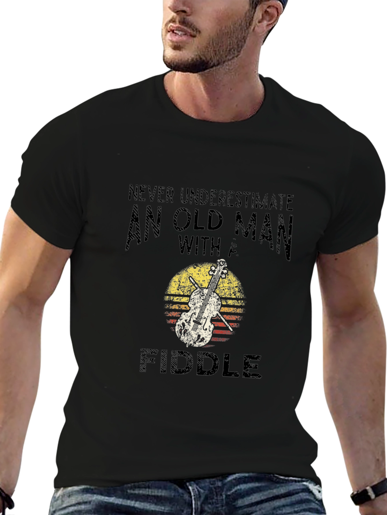Old Man with Fiddle Graphic T-Shirt