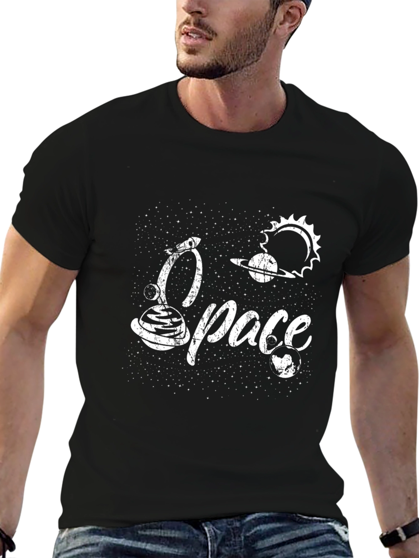 Space Graphic Tee - Black Cotton T-Shirt