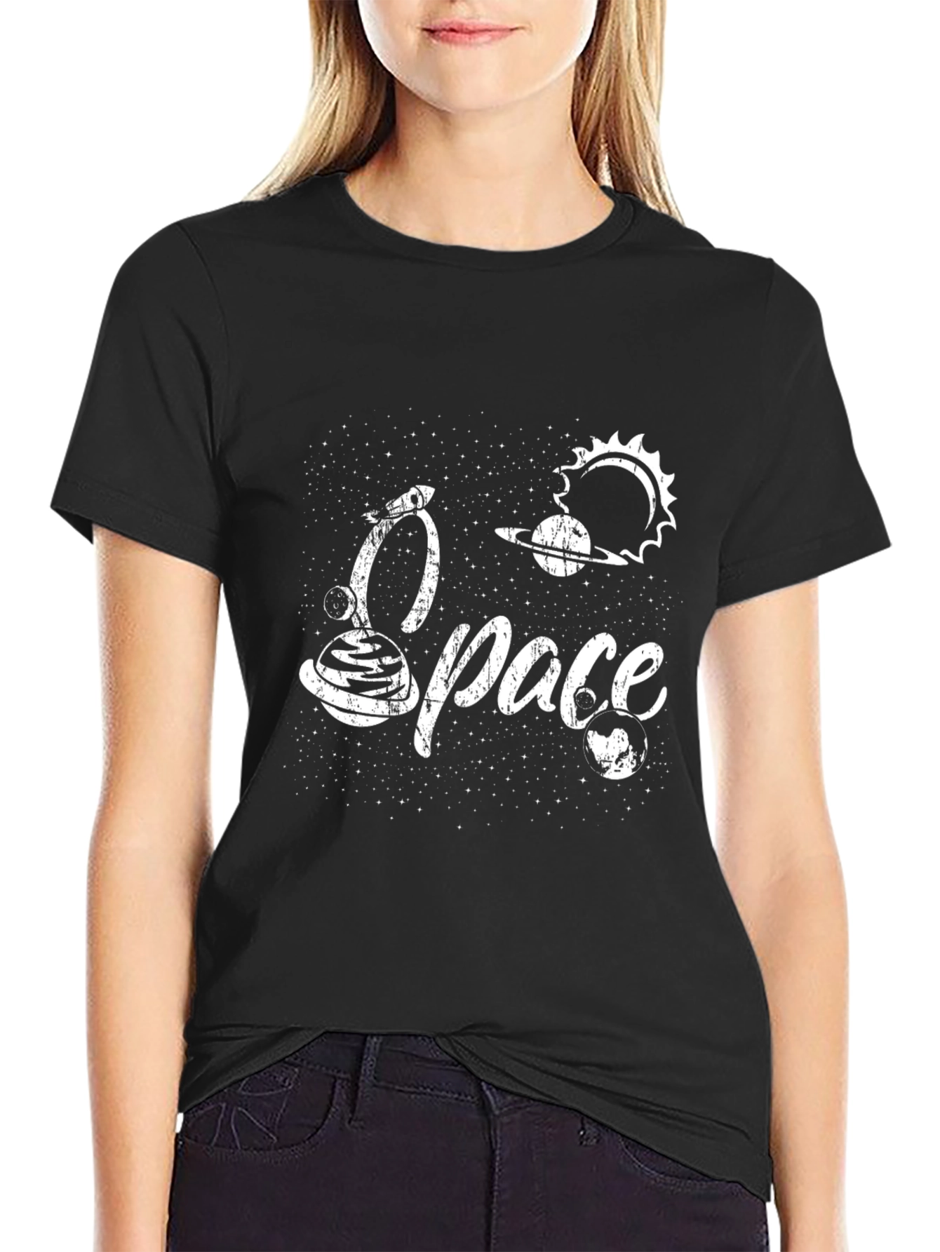 Space Graphic Tee - Black Cotton T-Shirt