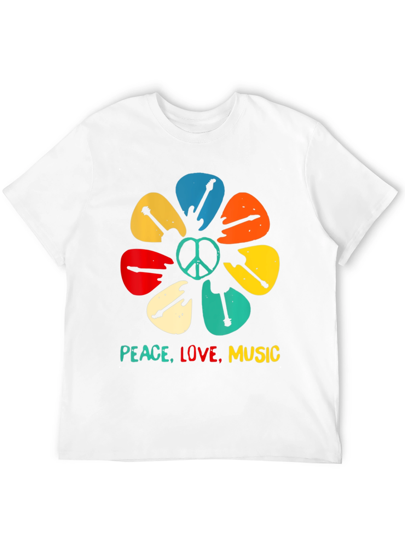 Peace Love Music Guitar Pick Flower T-Shirt