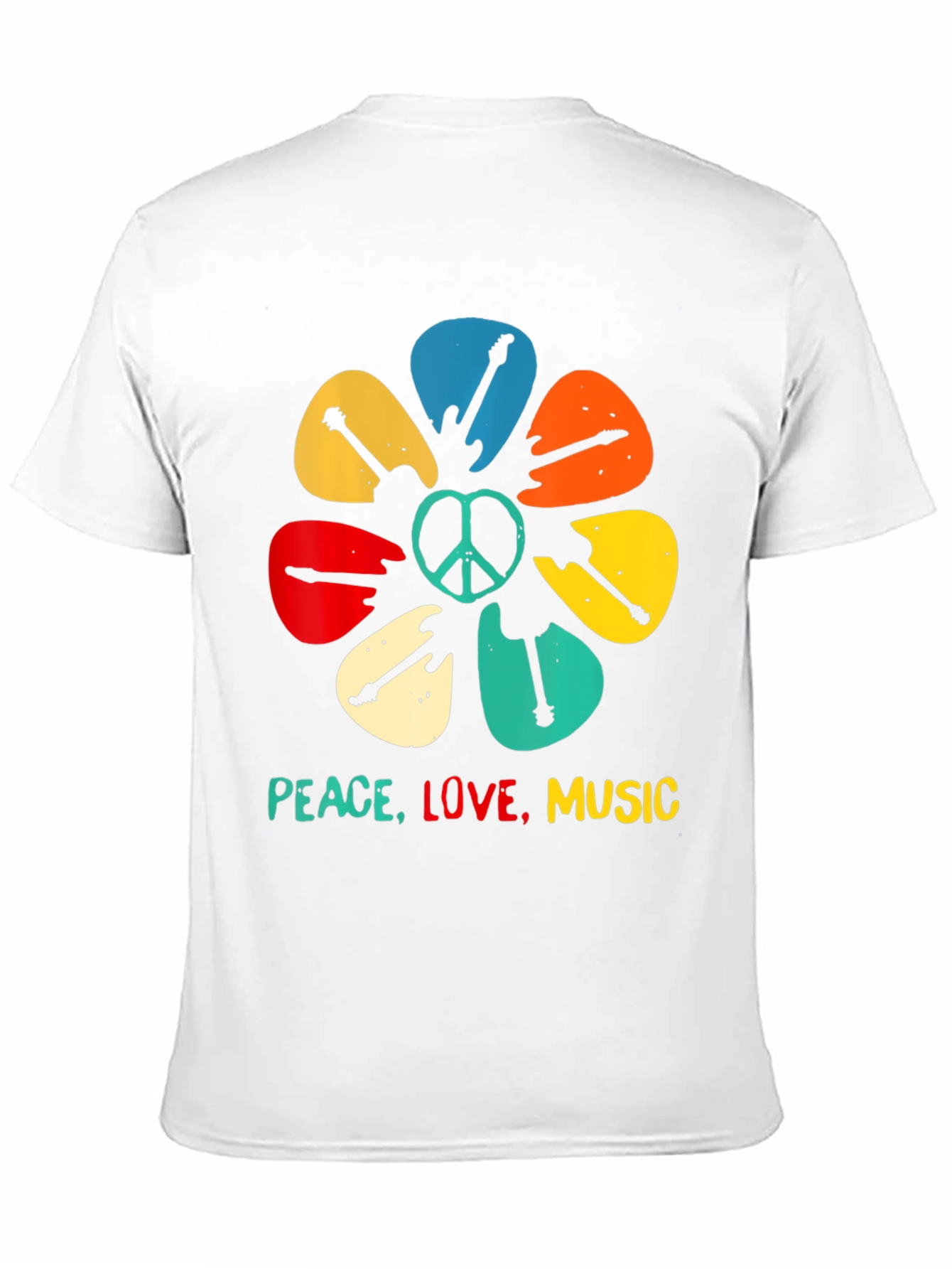 Peace Love Music Guitar Pick Flower T-Shirt