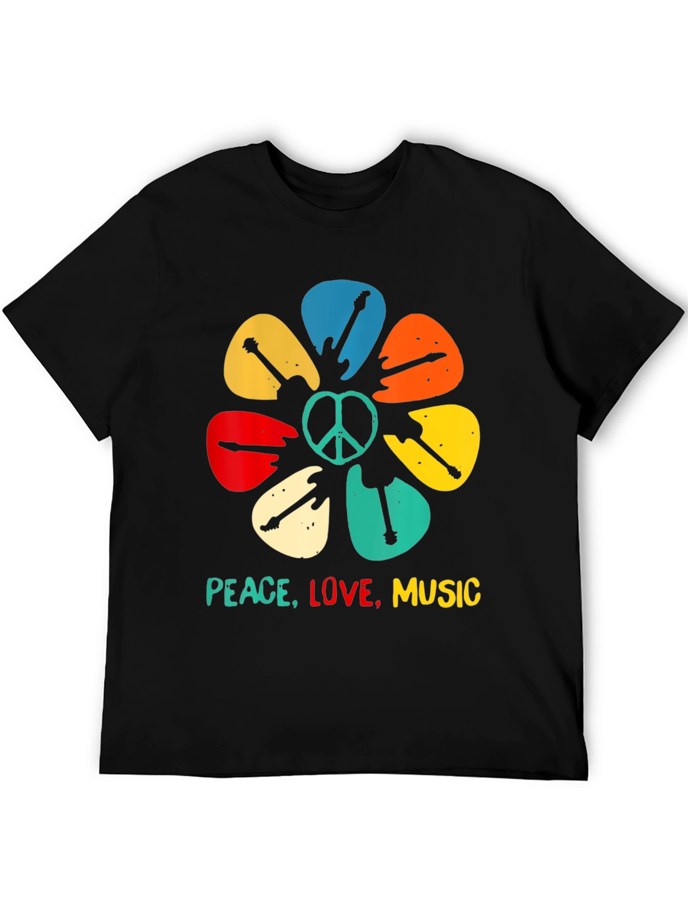Peace Love Music Guitar Pick Flower T-Shirt