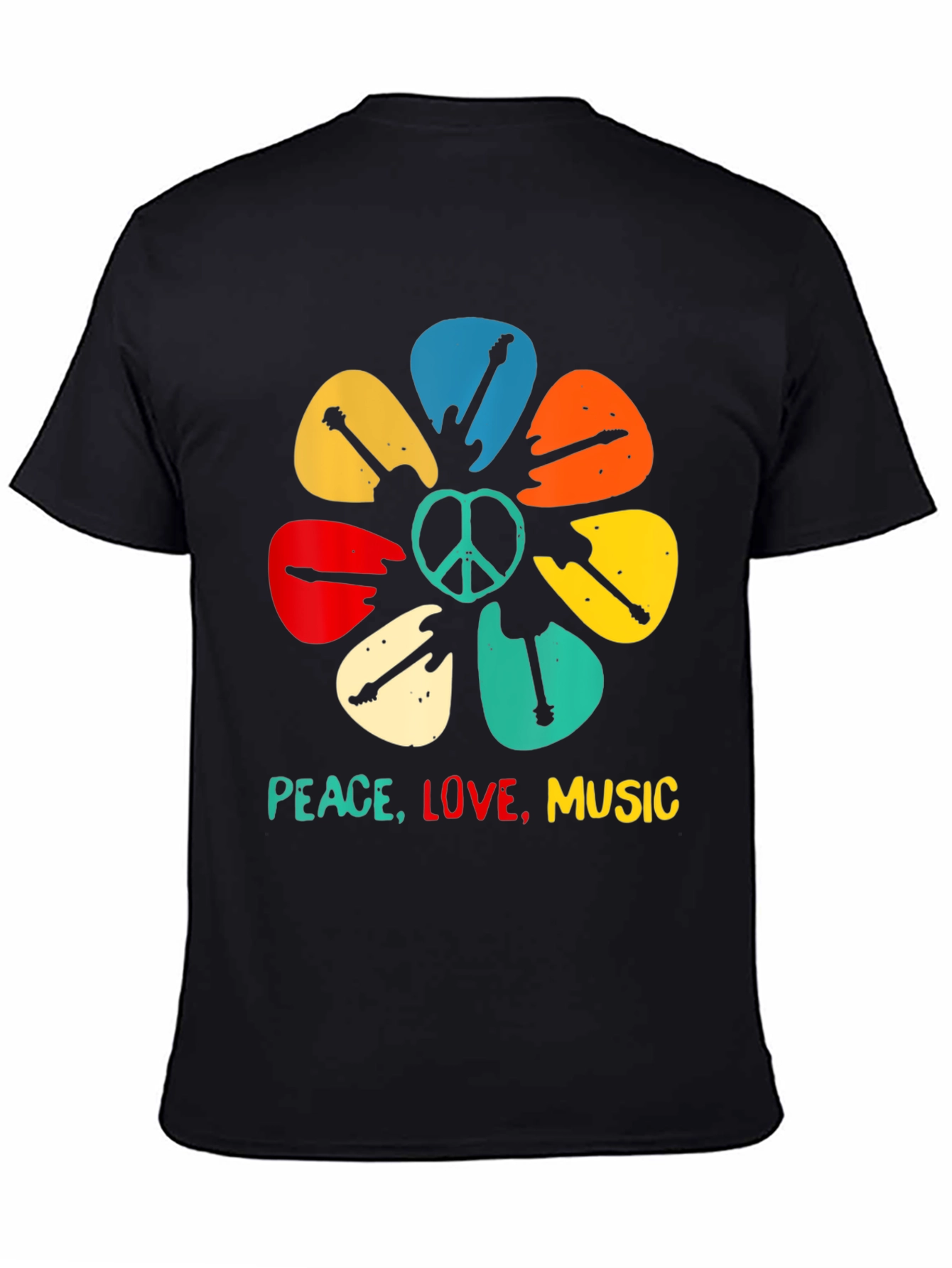 Peace Love Music Guitar Pick Flower T-Shirt