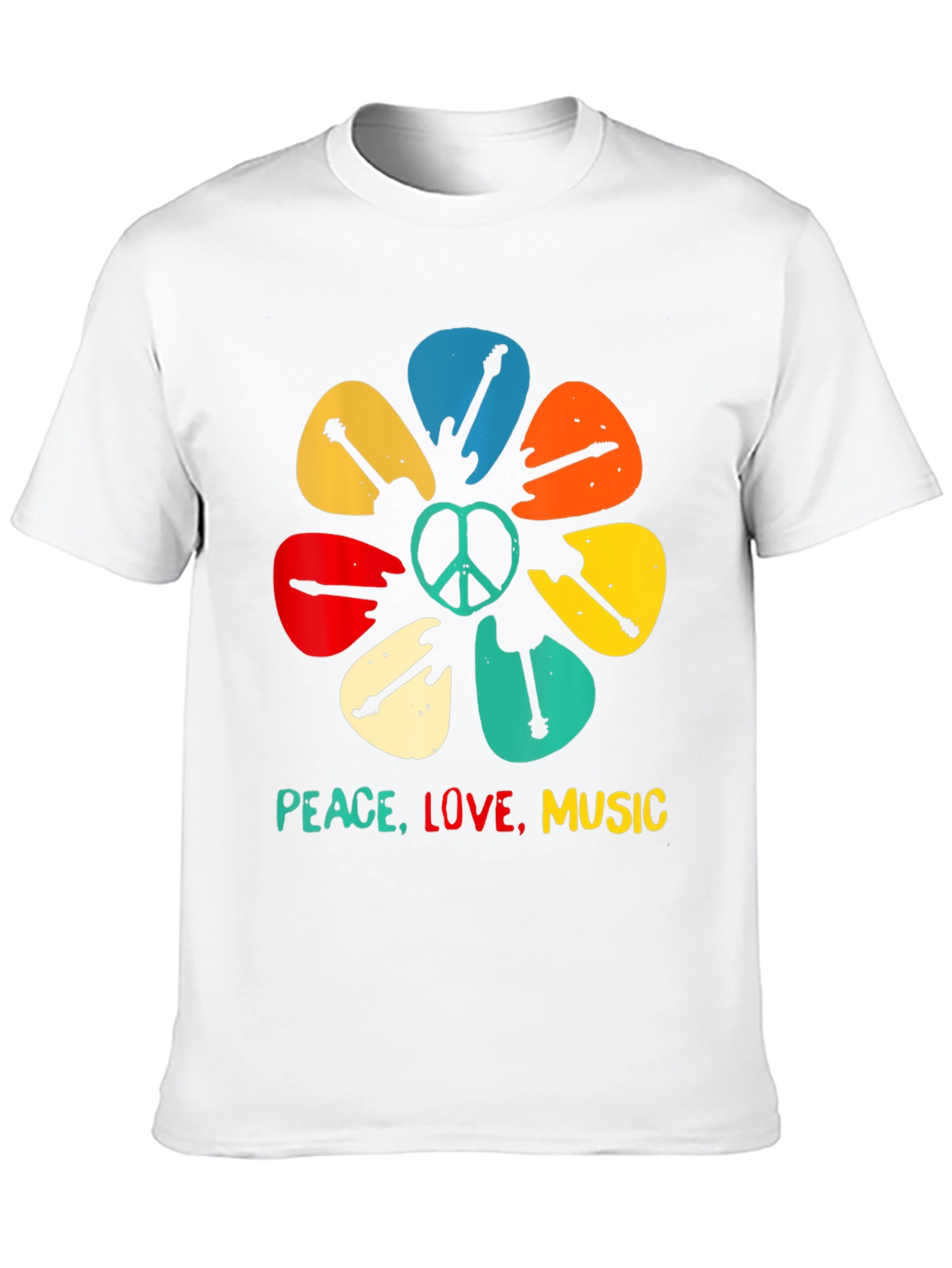 Peace Love Music Guitar Pick Flower T-Shirt