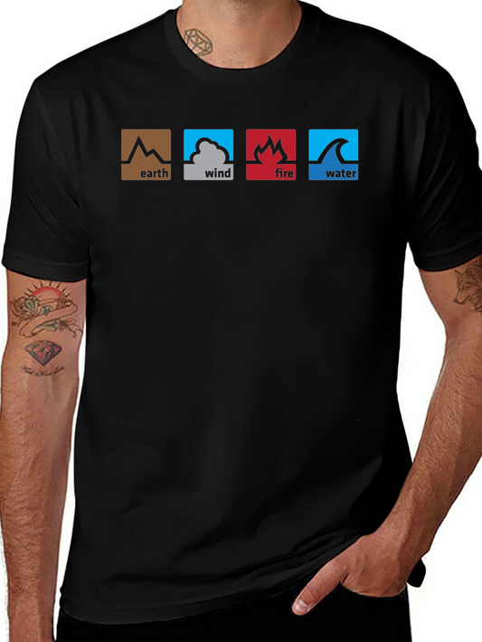 Four Elements Graphic T-Shirt - Earth Wind Fire Water Tee