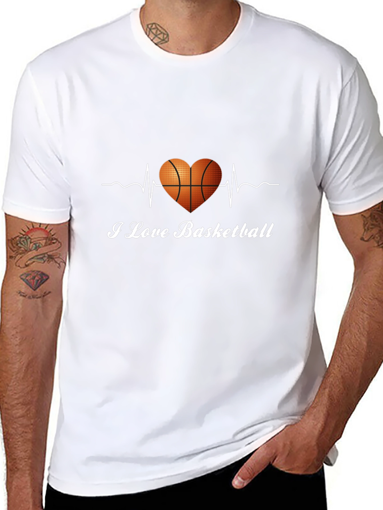 I Love Basketball T-Shirt - Heartbeat Design