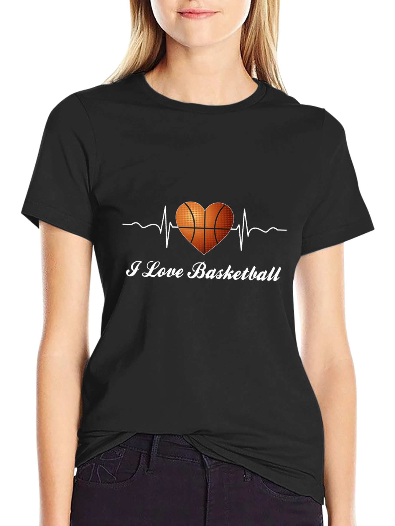I Love Basketball T-Shirt - Heartbeat Design