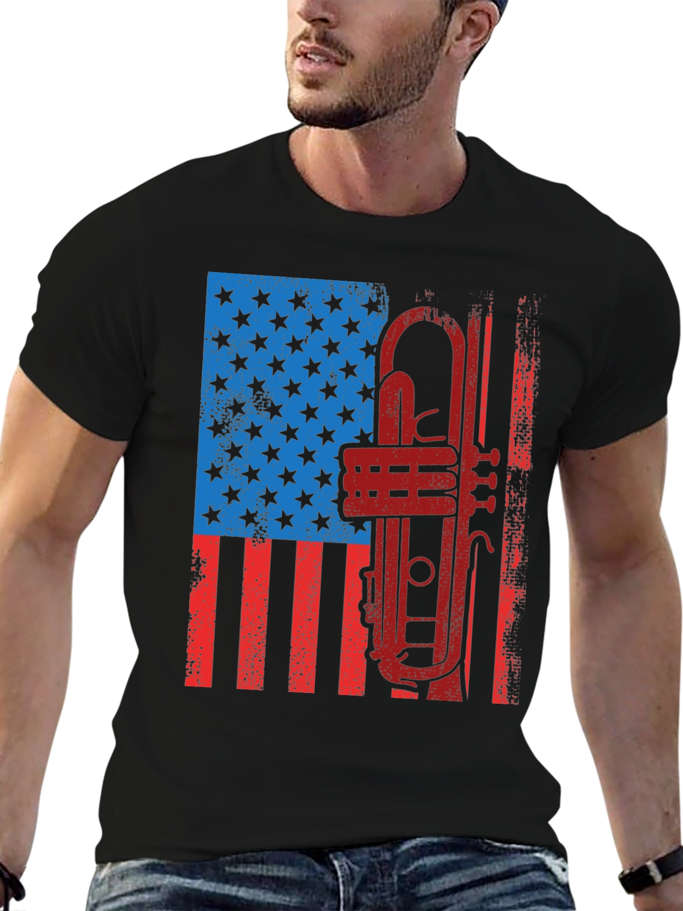 Patriotic Trumpet T-Shirt - American Flag Graphic Tee