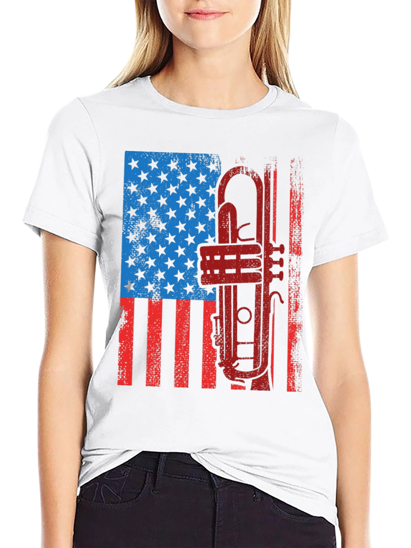 Patriotic Trumpet T-Shirt - American Flag Graphic Tee