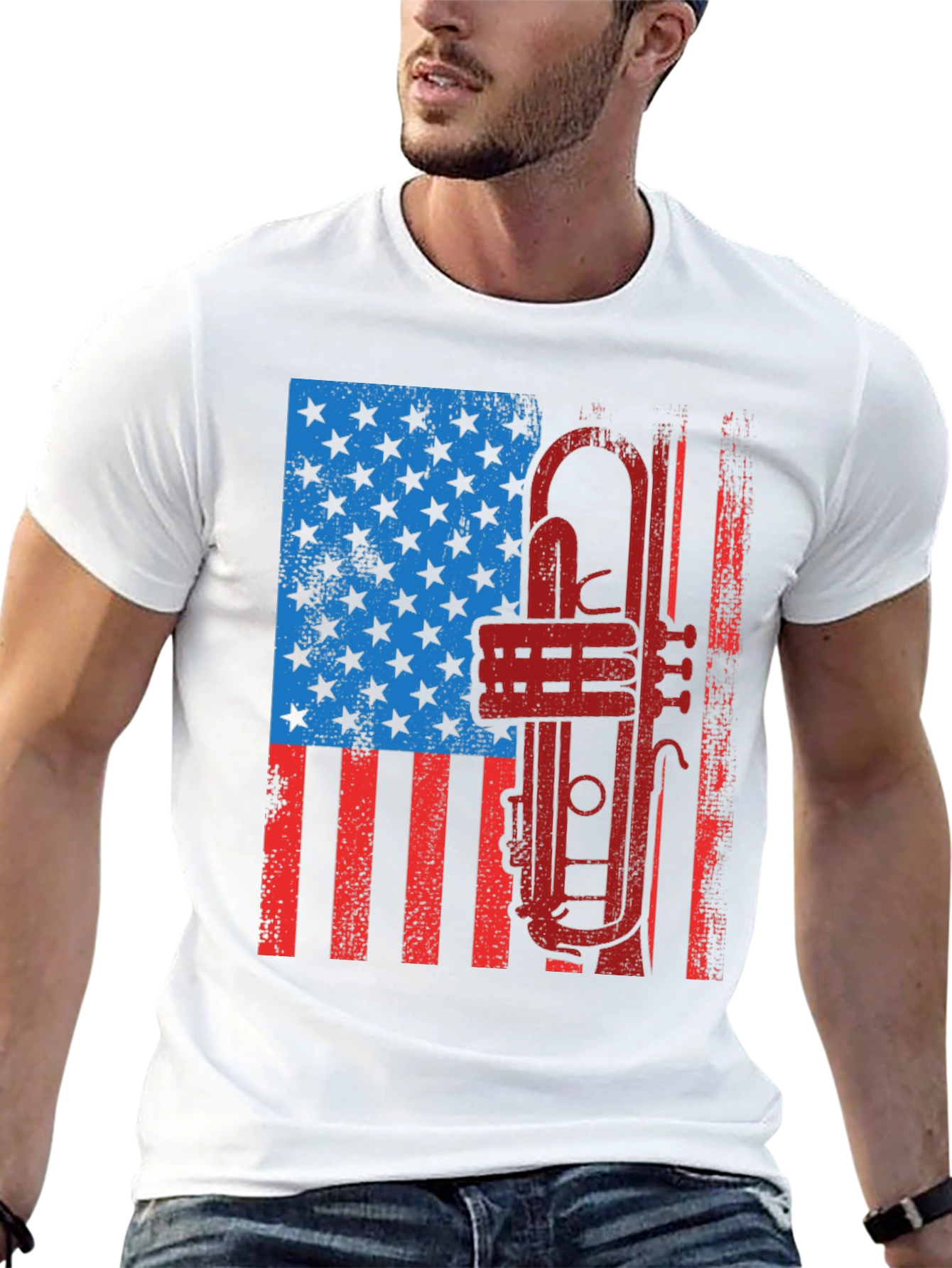 Patriotic Trumpet T-Shirt - American Flag Graphic Tee