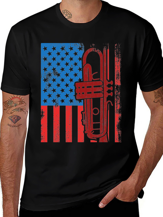 Patriotic Trumpet T-Shirt - American Flag Graphic Tee