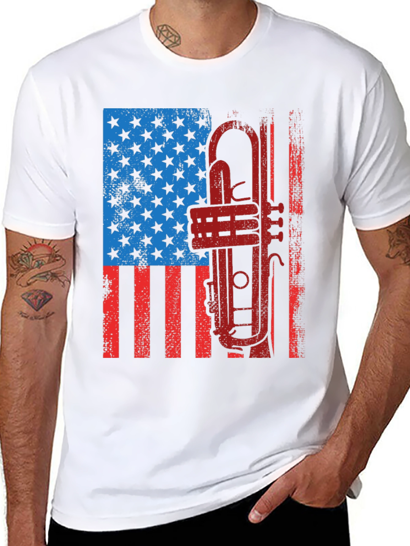 Patriotic Trumpet T-Shirt - American Flag Graphic Tee