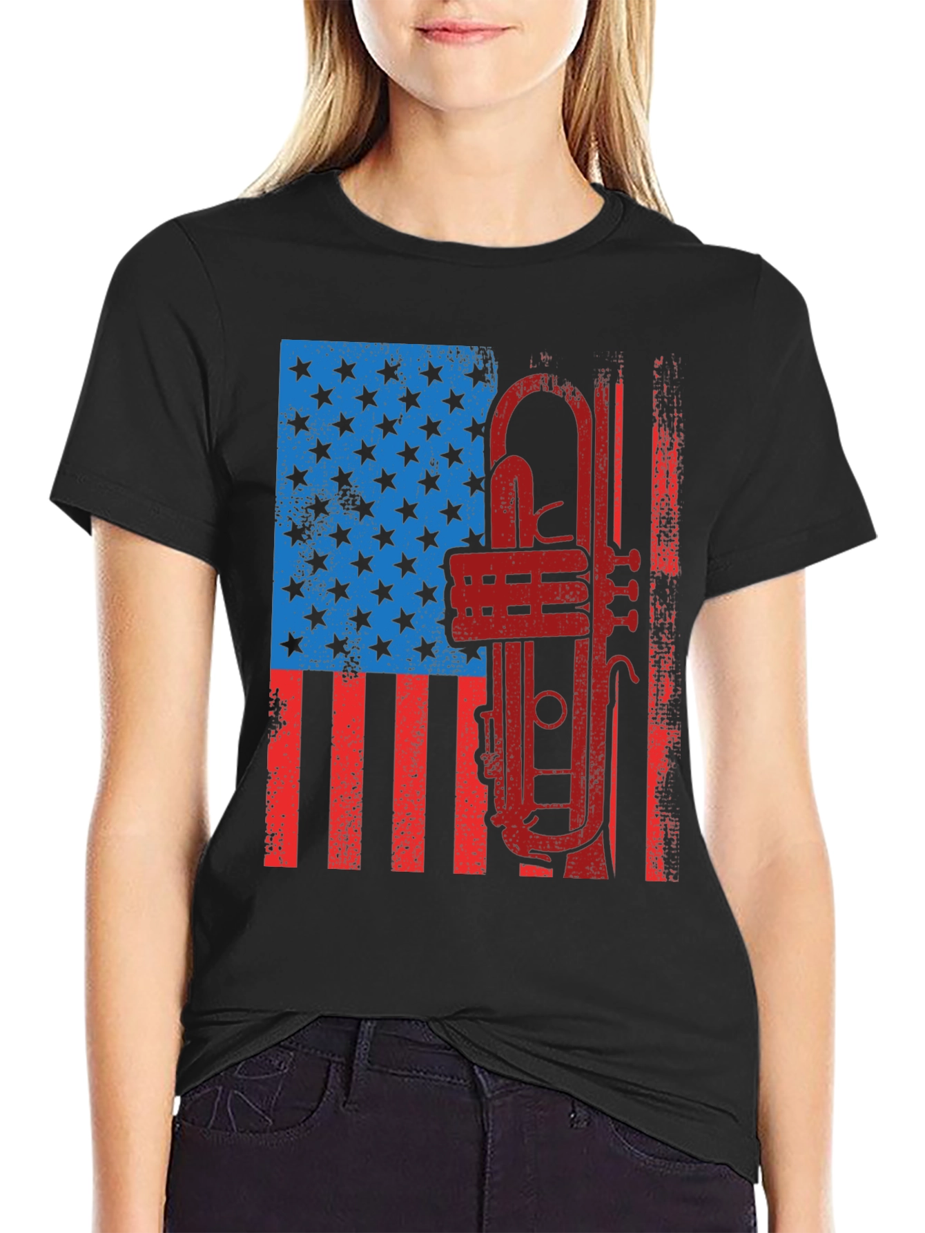 Patriotic Trumpet T-Shirt - American Flag Graphic Tee