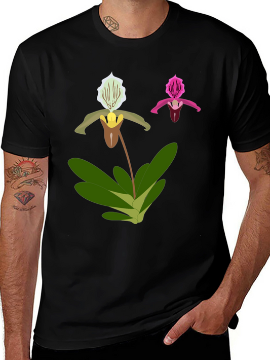 Floral Graphic Tee - Orchid Design Black T-Shirt