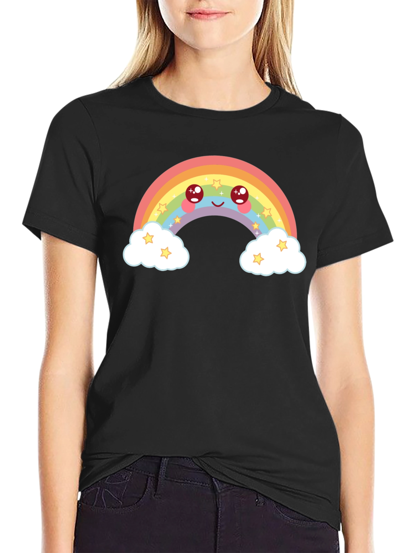 Cute Rainbow Graphic Tee - Black T-Shirt