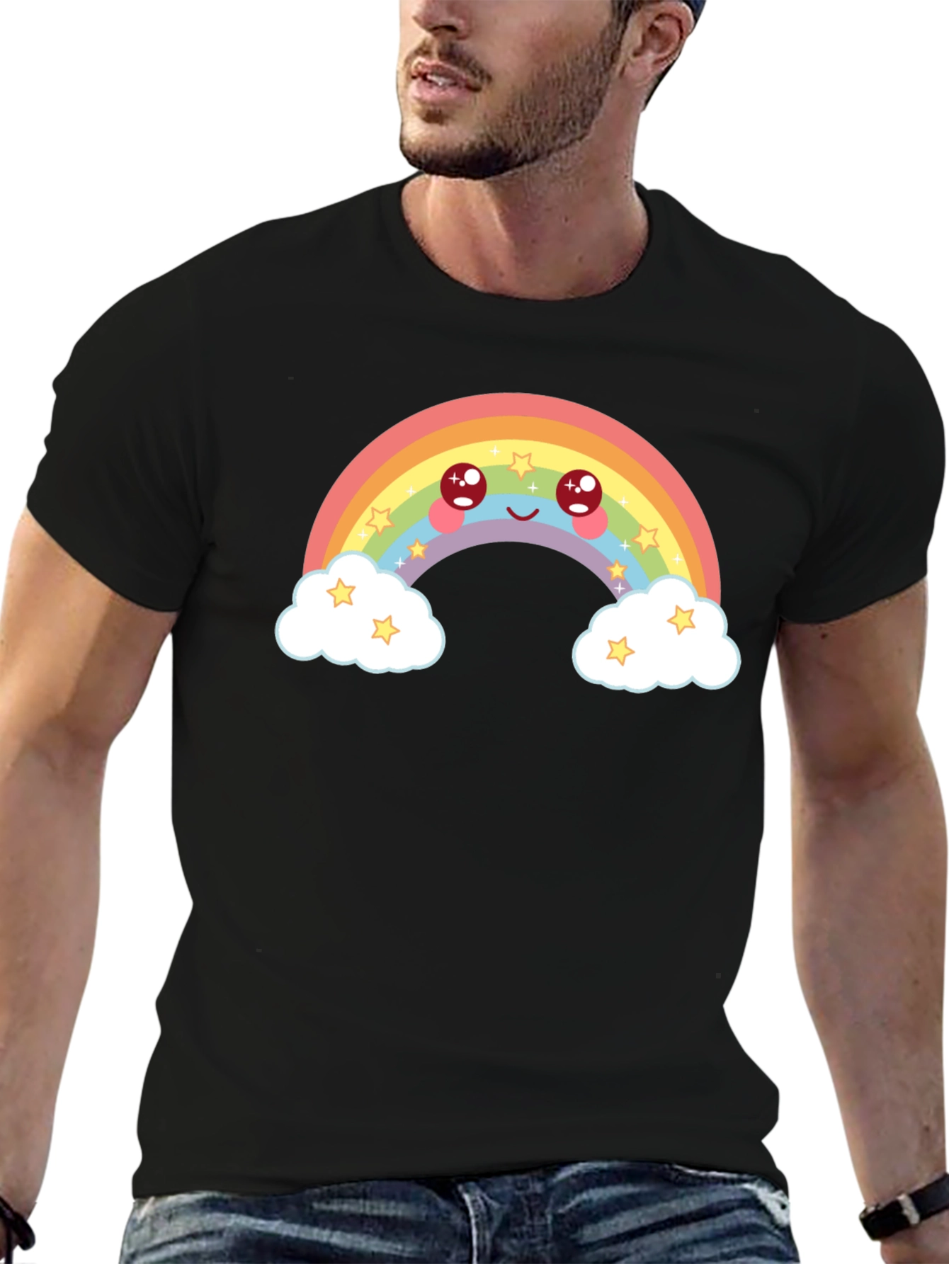 Cute Rainbow Graphic Tee - Black T-Shirt